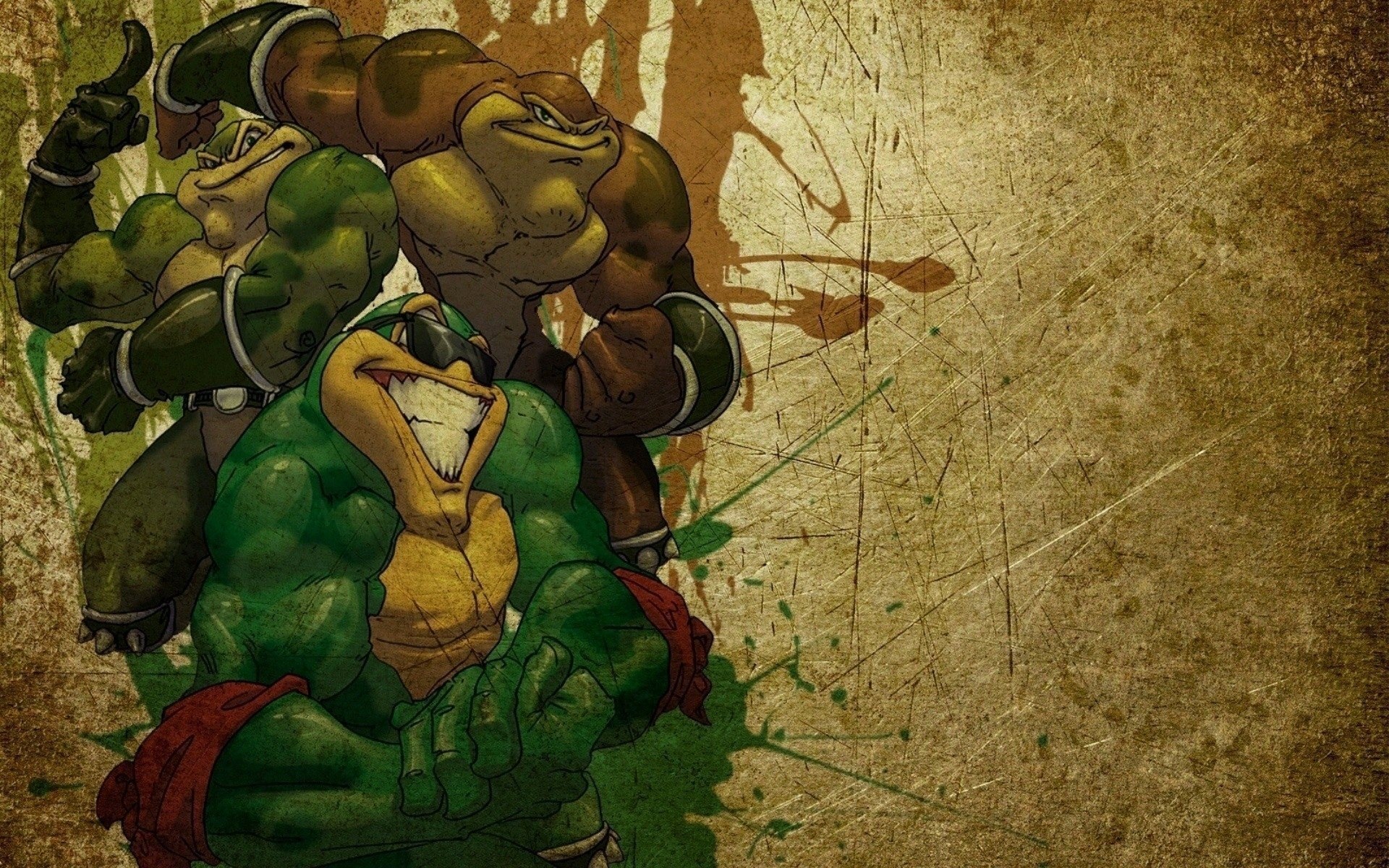 Battletoads characters on a textured background HD Wallpaper