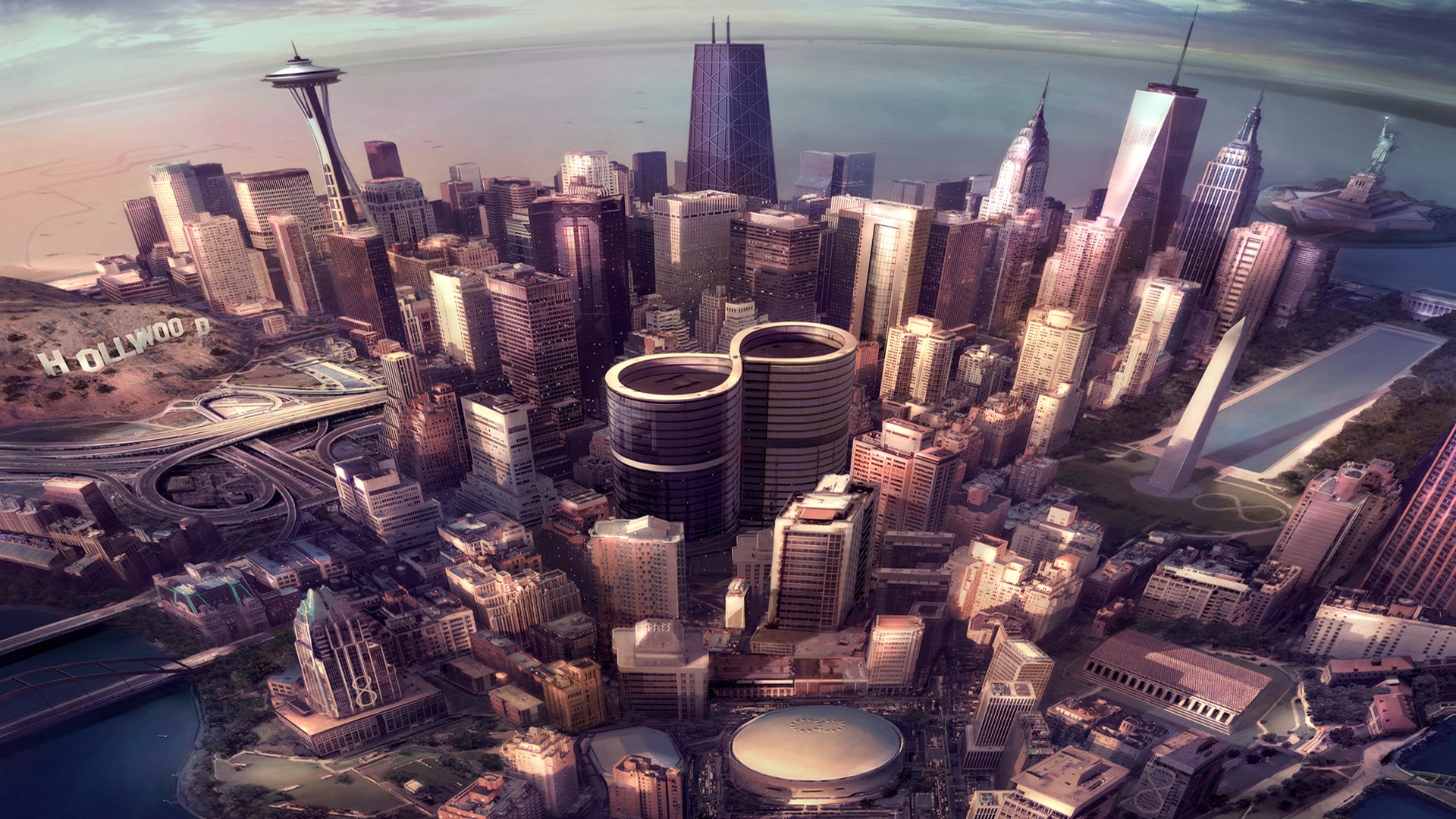 Foo Fighters Sonic Highways cityscape montage HD Wallpaper