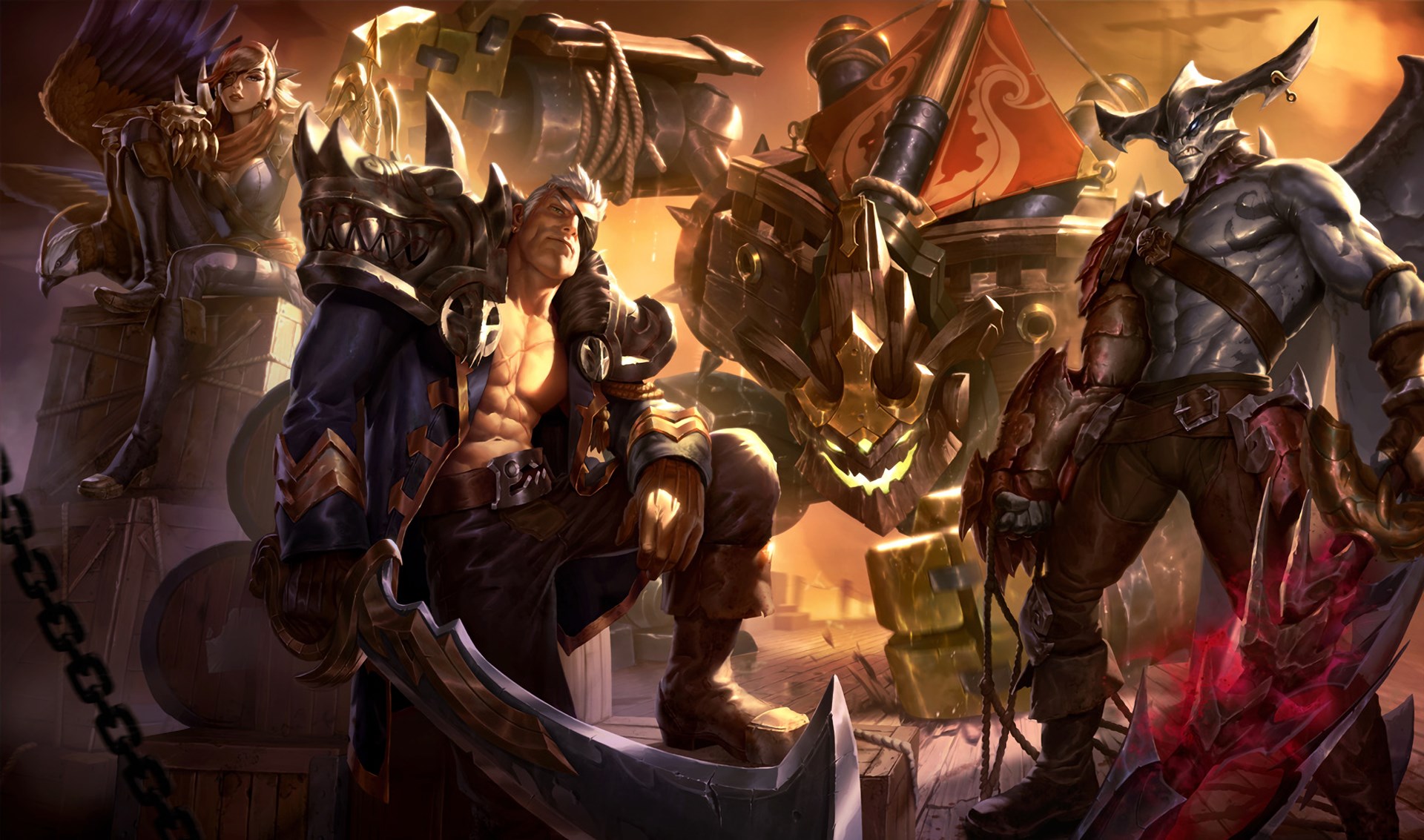 League of Legends characters on a ship HD Wallpaper