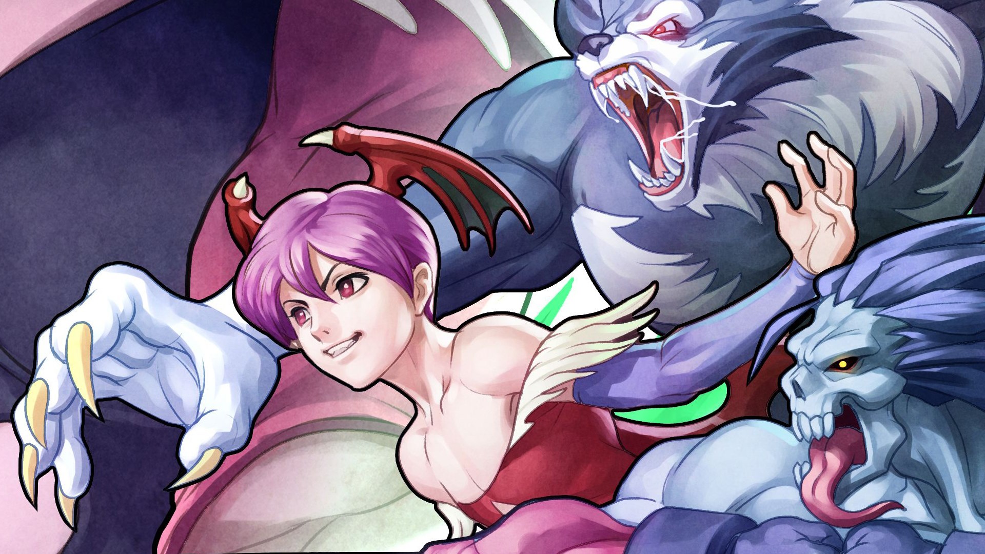Darkstalkers characters Morrigan, Jon Talbain, and Victor Frankenstein HD Wallpaper