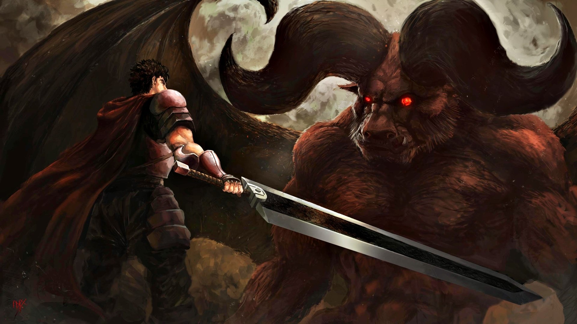 Guts from Berserk fighting a demon HD Wallpaper