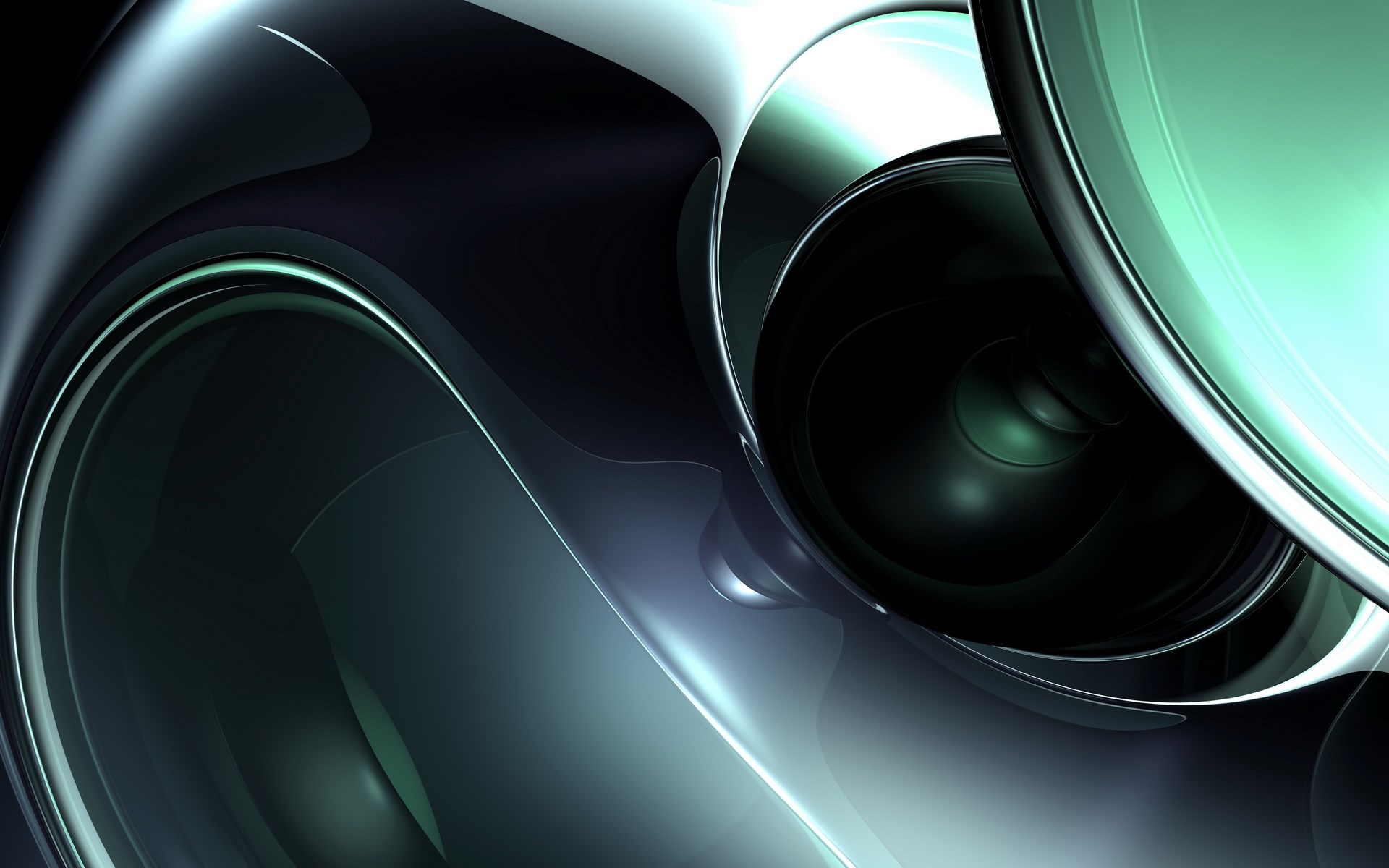 Abstract metallic shapes with green and blue lighting HD Wallpaper