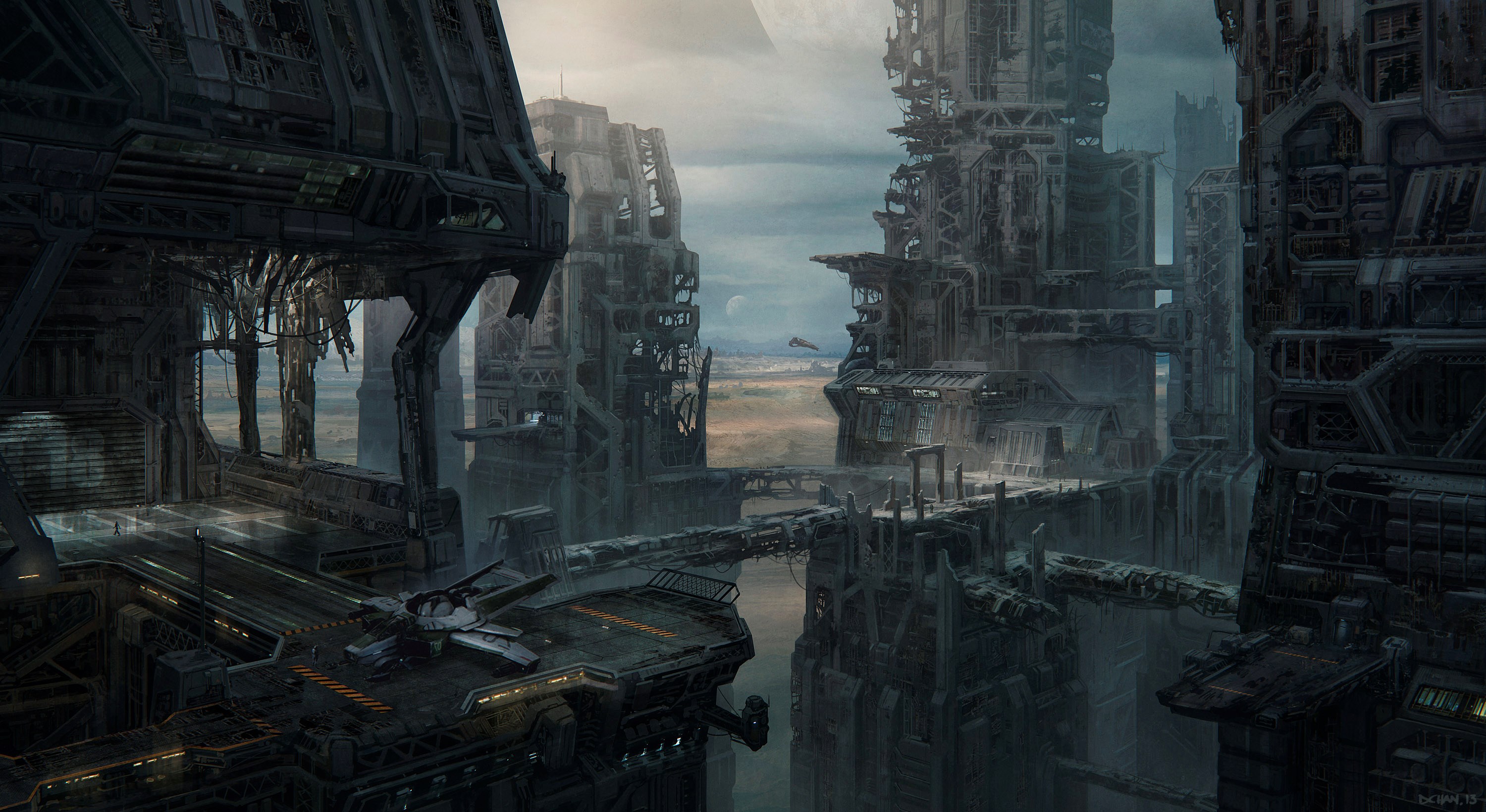 Star Citizen futuristic city with spacecraft HD Wallpaper
