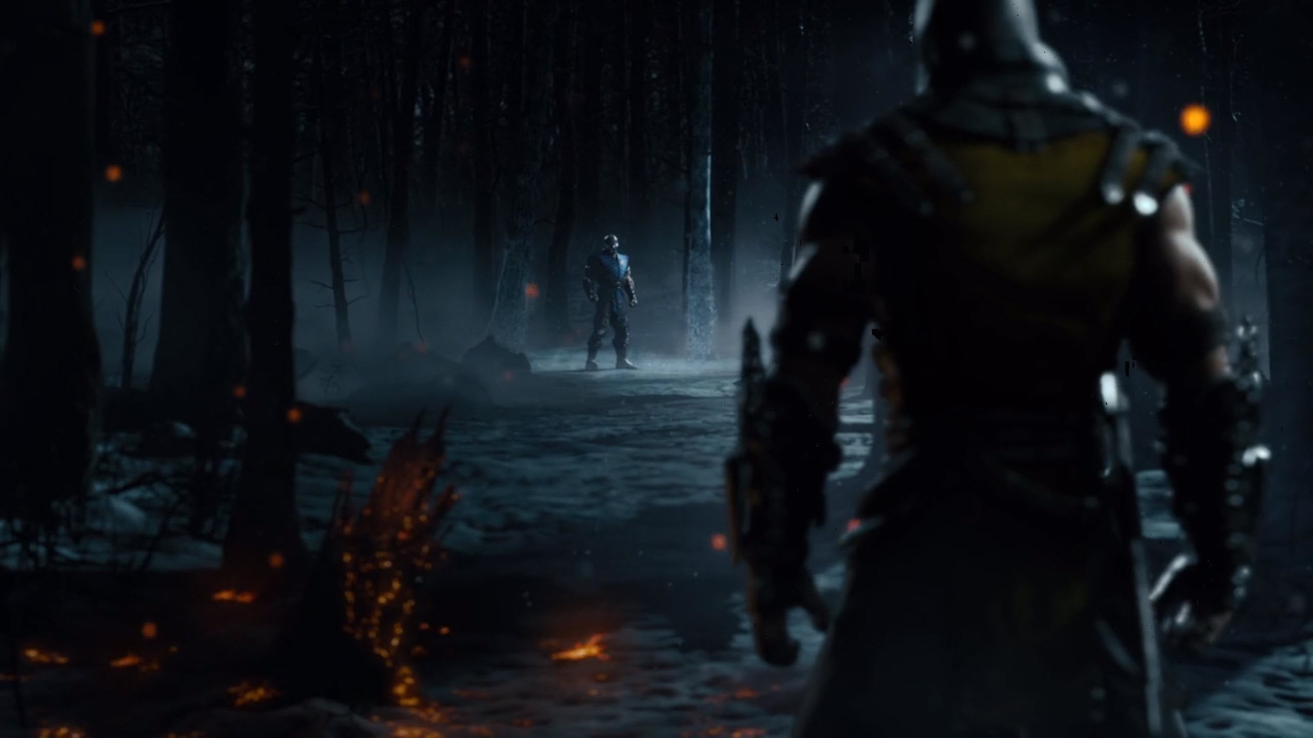 Scorpion and Sub-Zero from Mortal Kombat X in a forest HD Wallpaper