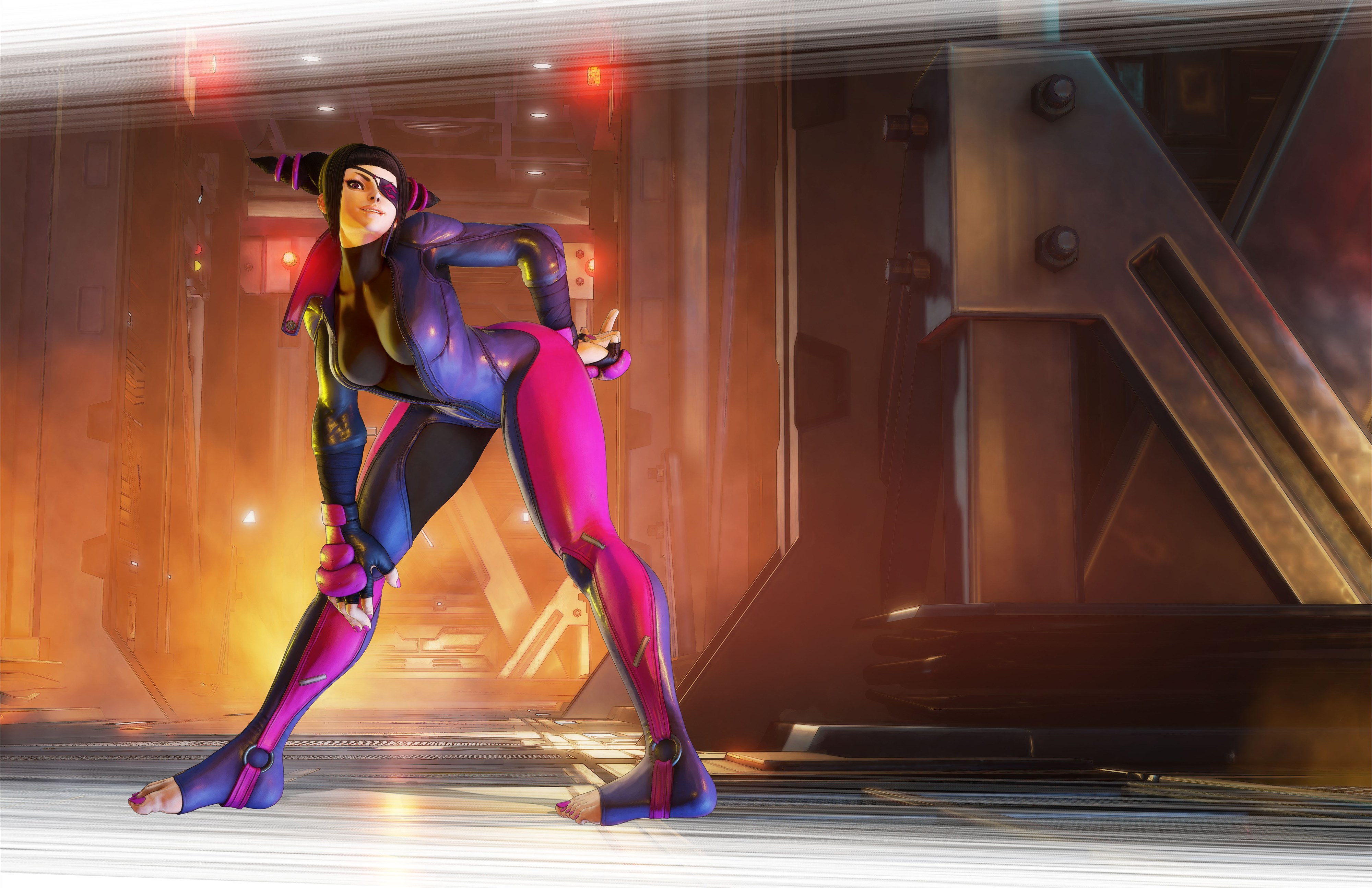 Juri from Street Fighter V in a futuristic industrial setting HD Wallpaper