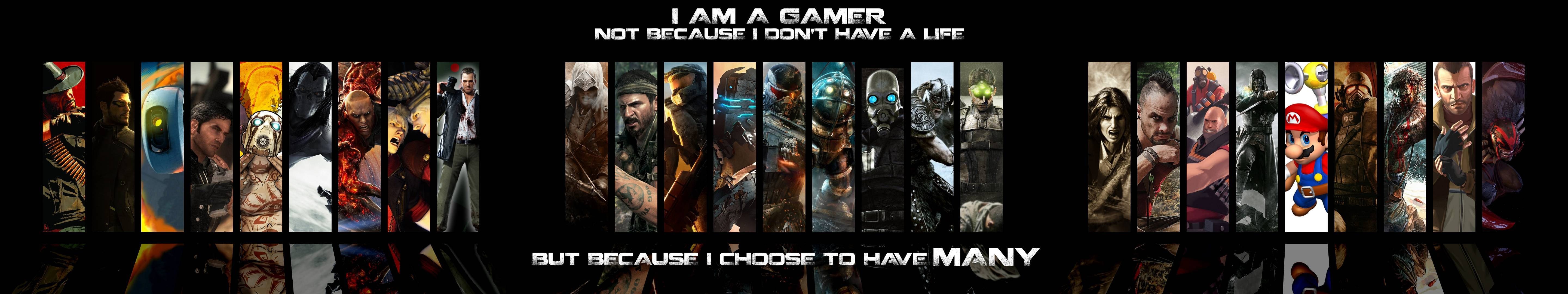 Collage of video game characters with text HD Wallpaper