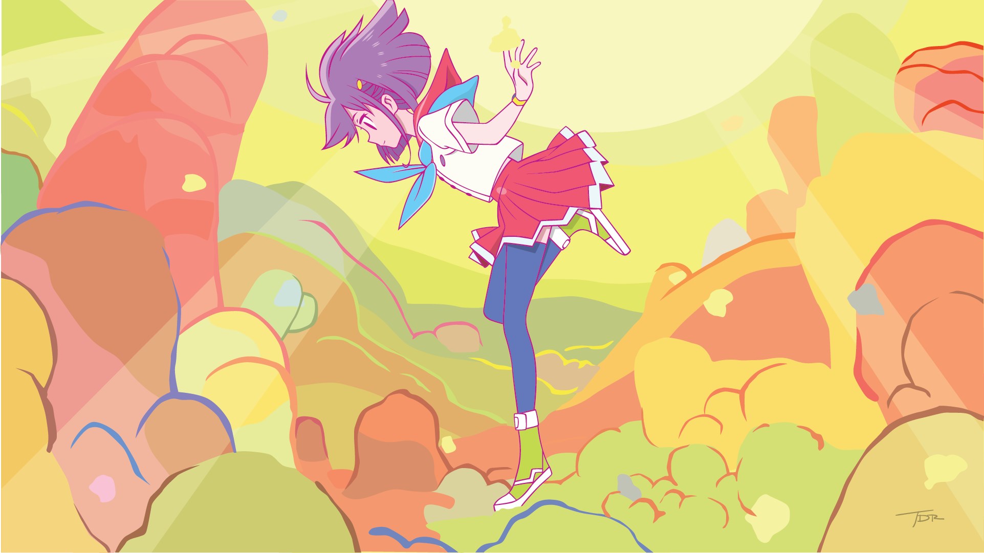 Flip Flappers: Papika and Cocona in a surreal landscape HD Wallpaper