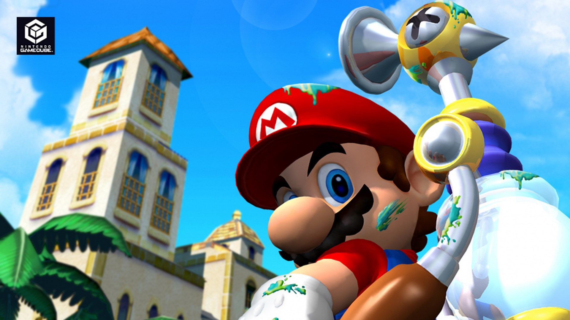 Mario from Super Mario Sunshine with F.L.U.D.D. HD Wallpaper