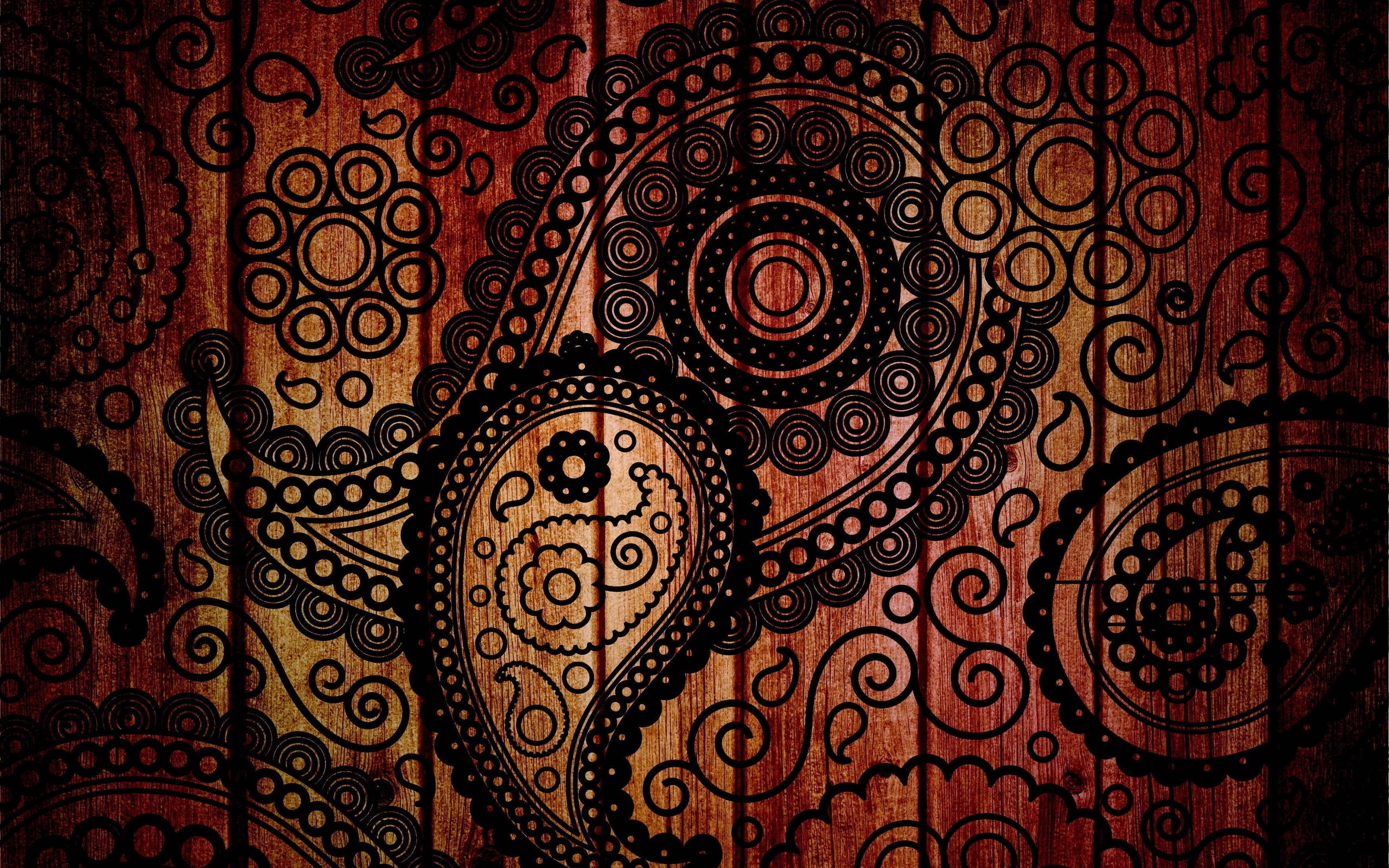 Paisley pattern on wood texture HD Wallpaper