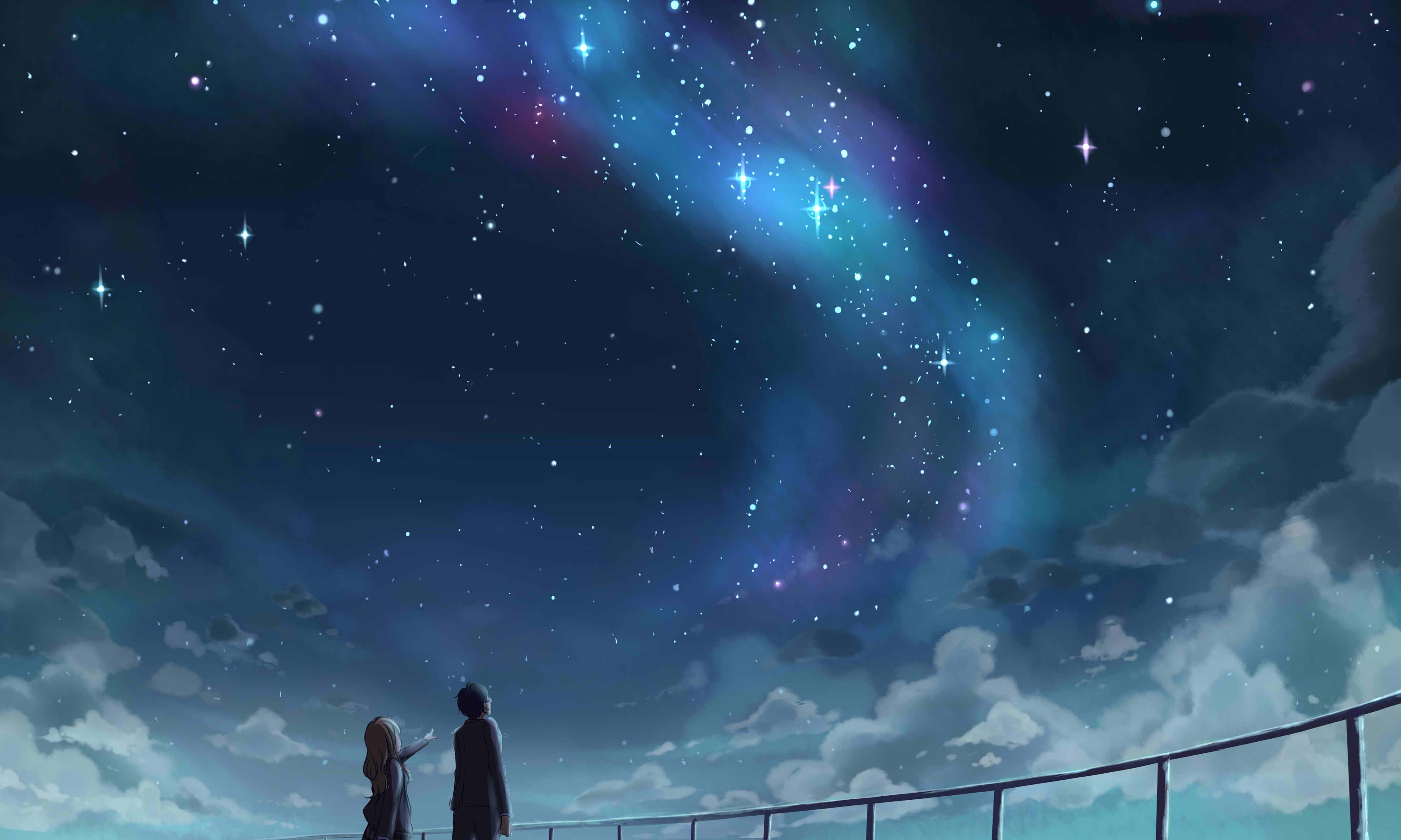 Couple looking at starry sky from Your Lie in April HD Wallpaper