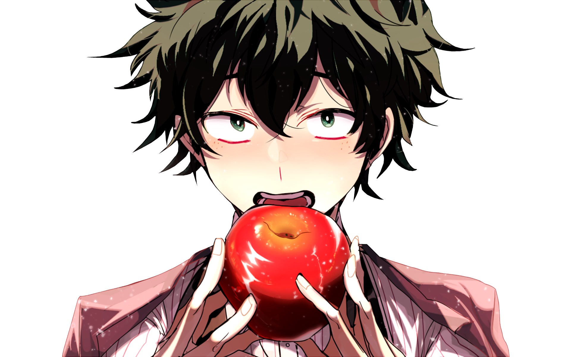 Izuku Midoriya from My Hero Academia eating an apple HD Wallpaper