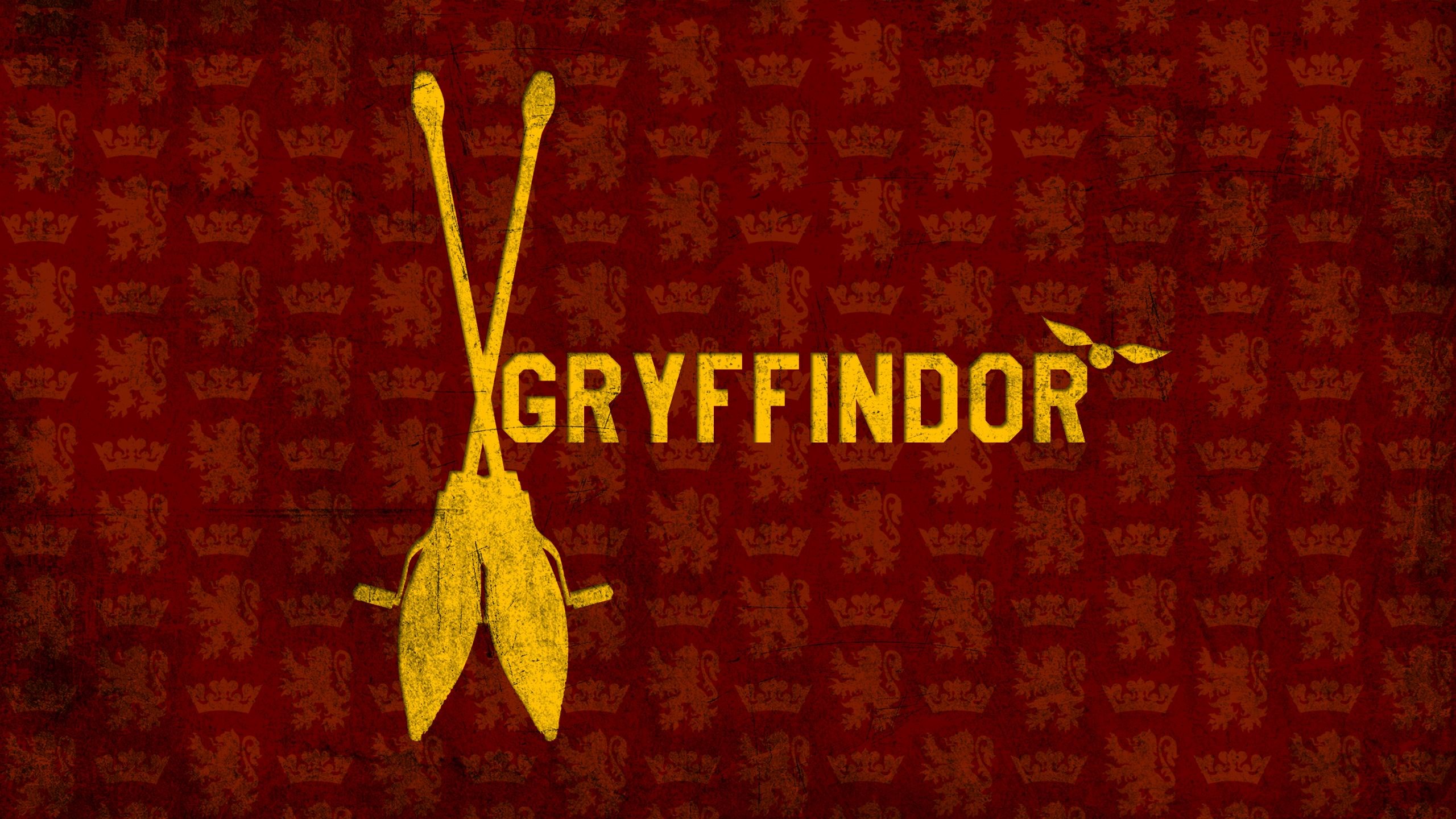 Gryffindor logo with Quidditch equipment HD Wallpaper
