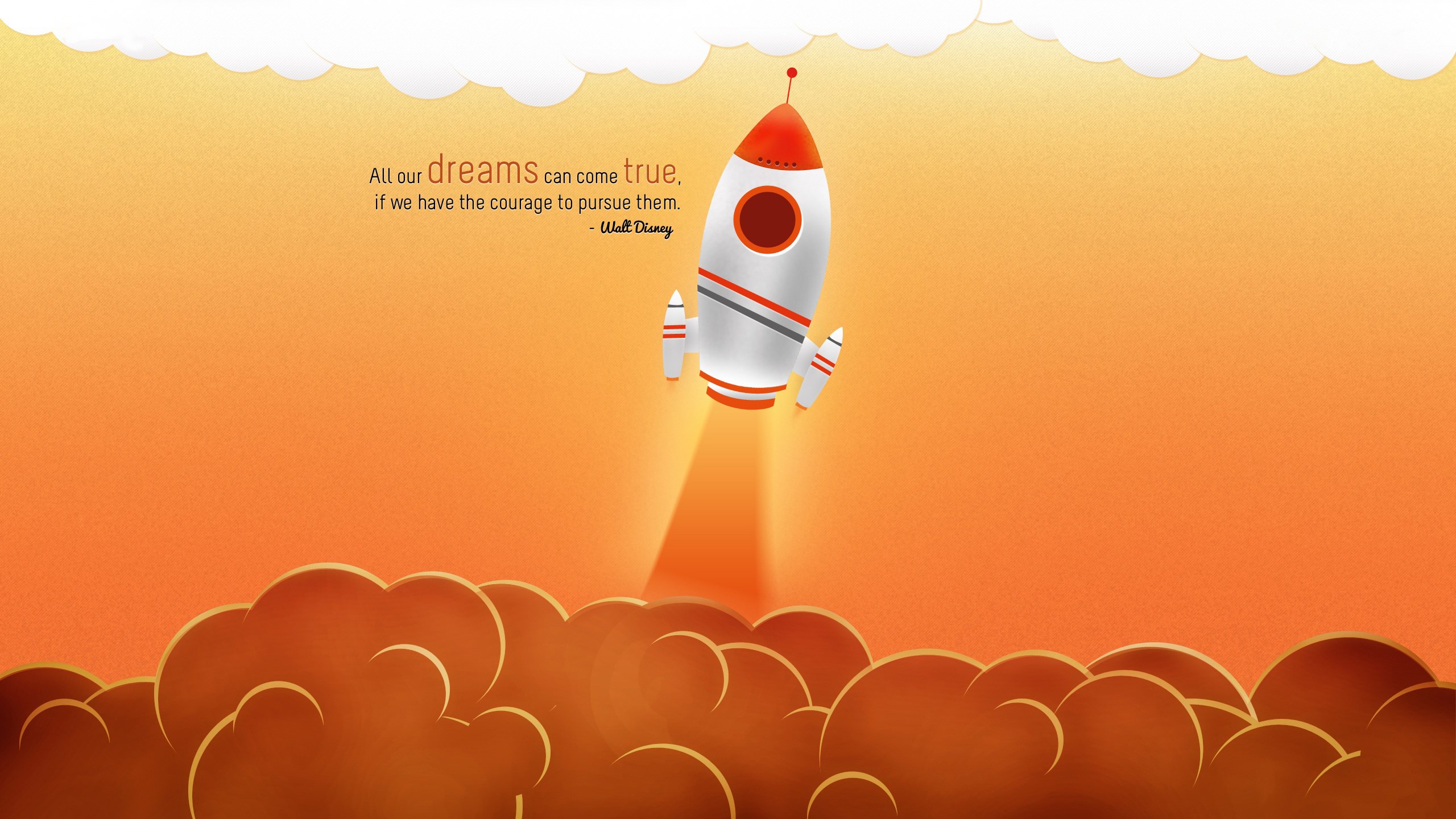 Walt Disney quote about dreams and courage with rocket HD Wallpaper