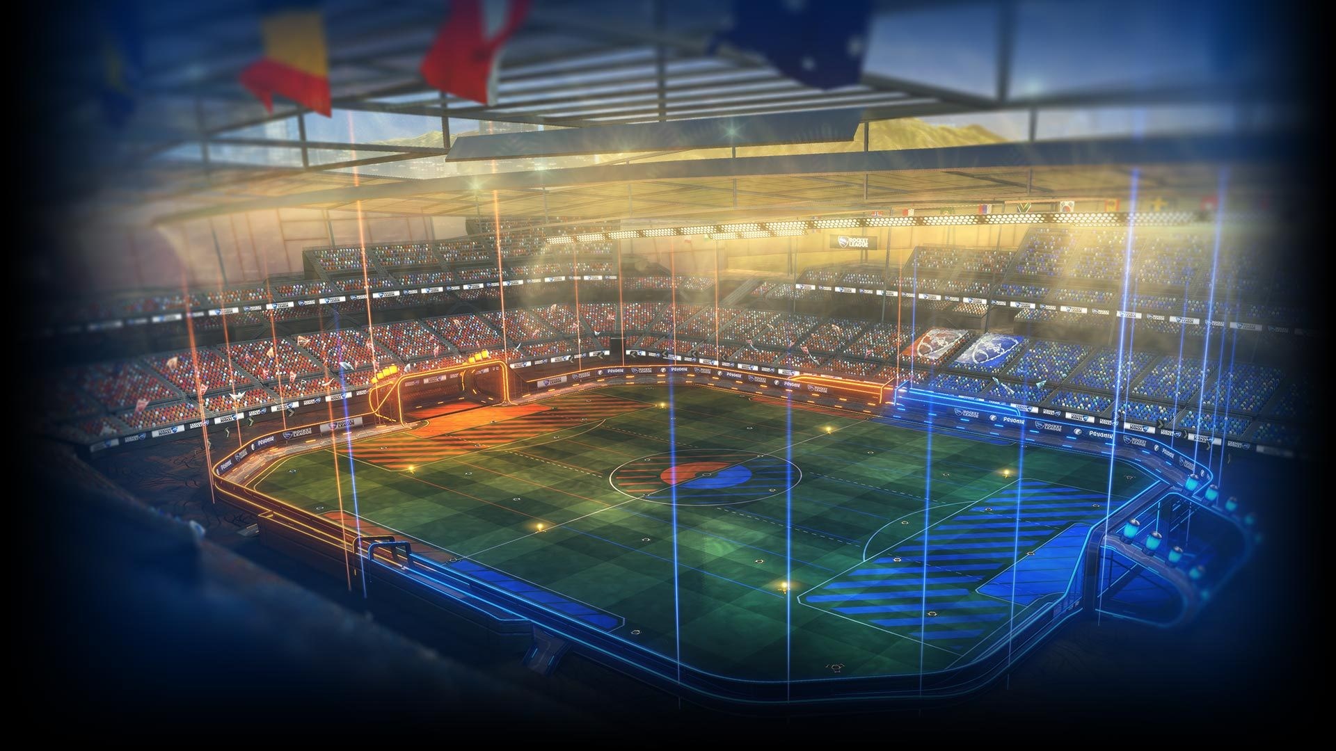 Rocket League Stadium with Spectators and Flags HD Wallpaper