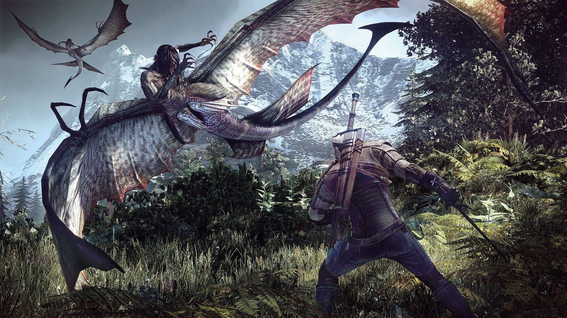 Geralt fighting griffins in The Witcher 3 Wild Hunt HD Wallpaper