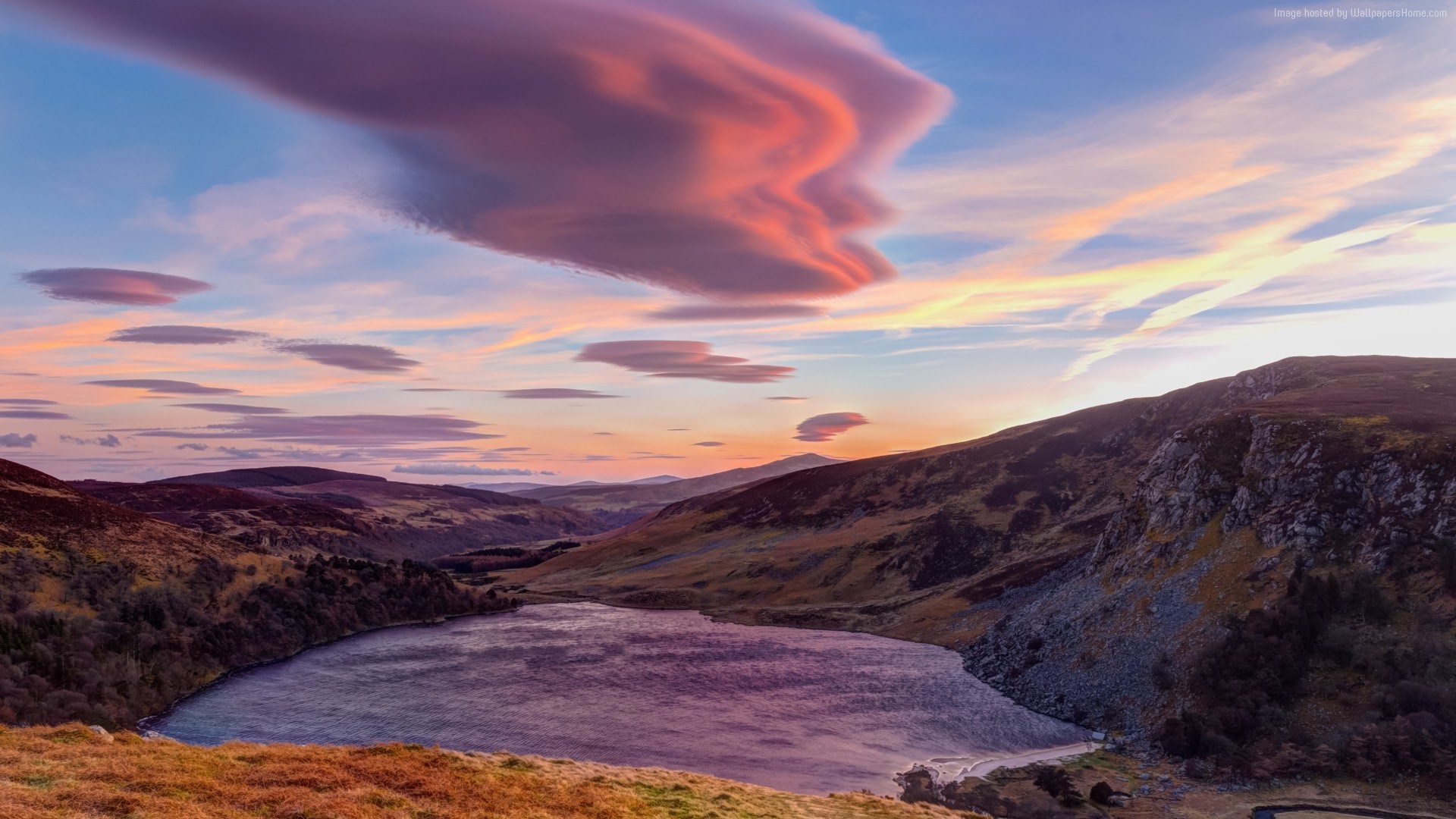 Lenticular Clouds Over a Lake at Sunset HD Wallpaper