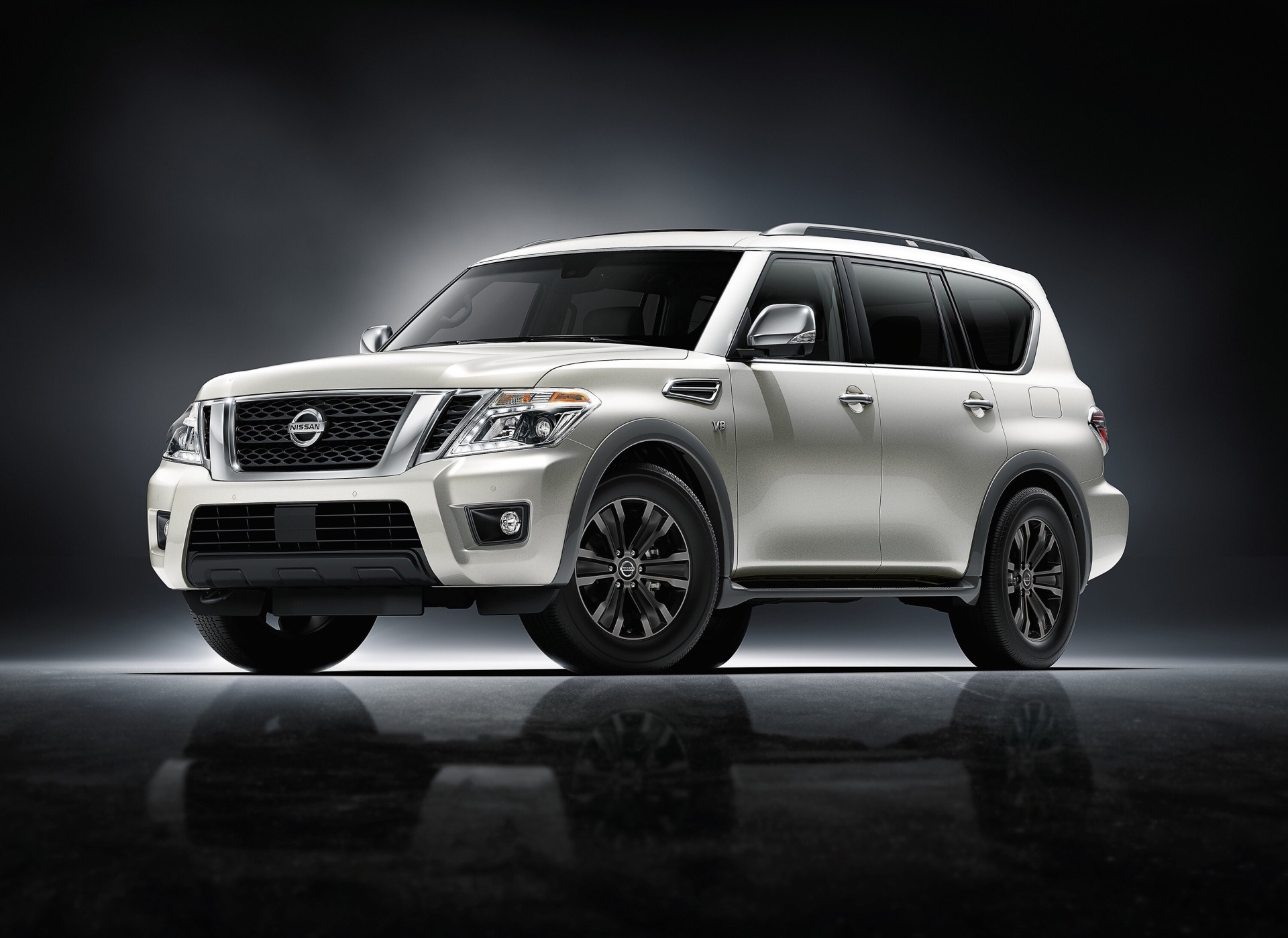 White Nissan Armada SUV on a dark background HD Wallpaper