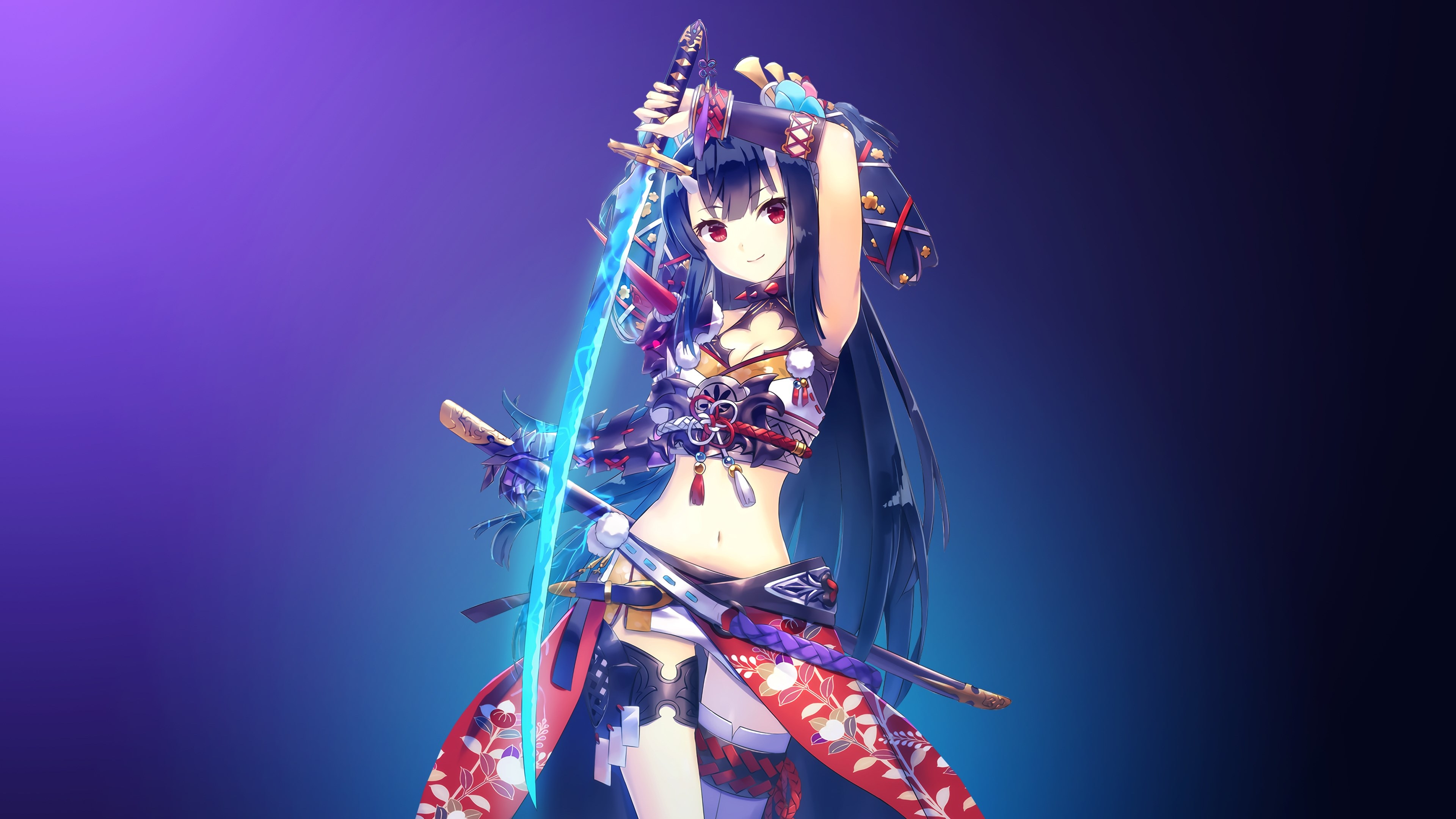 Warrior girl with glowing sword 4K HD Wallpaper