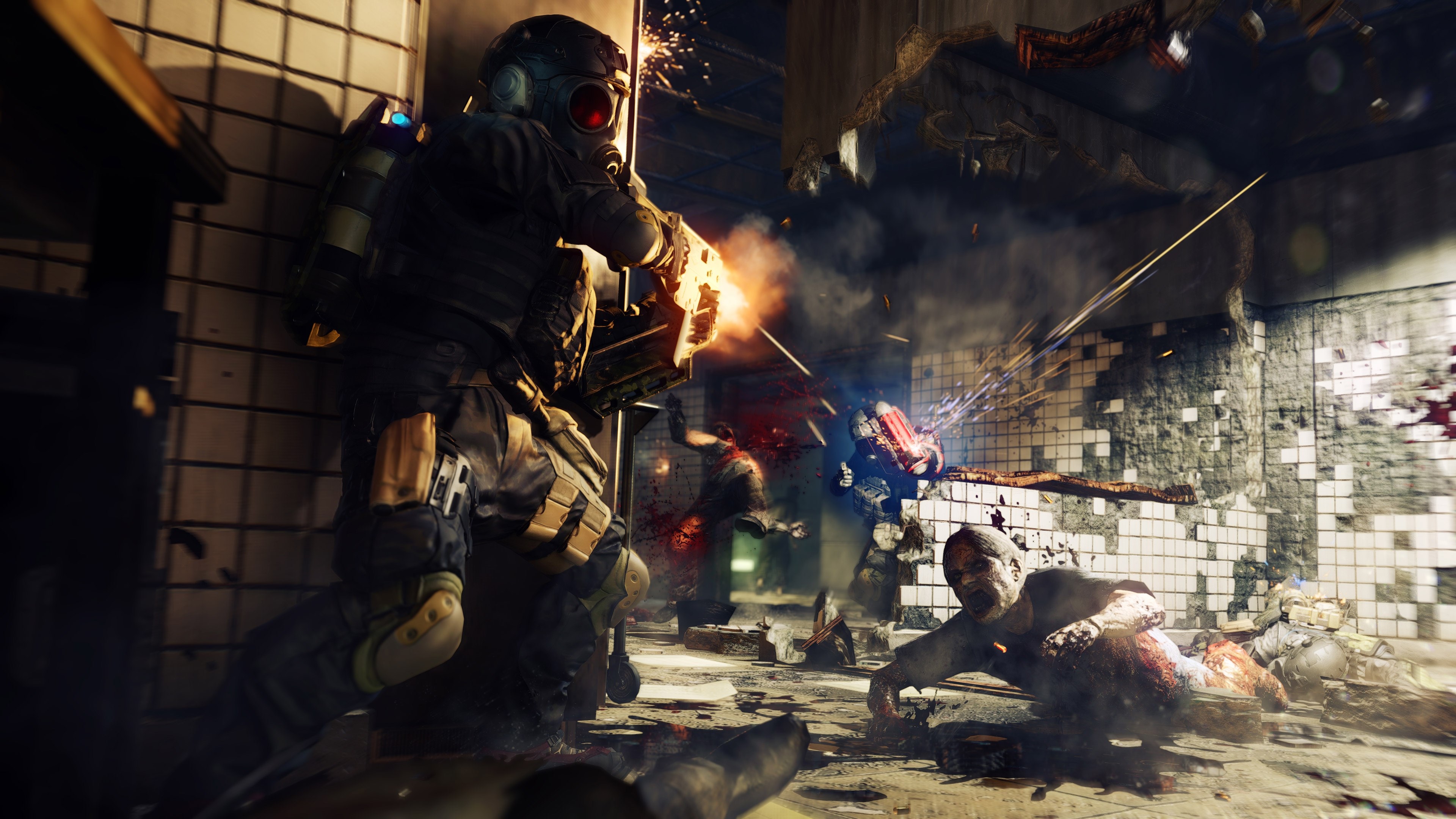 Soldier fighting zombies in Umbrella Corps 4K HD Wallpaper