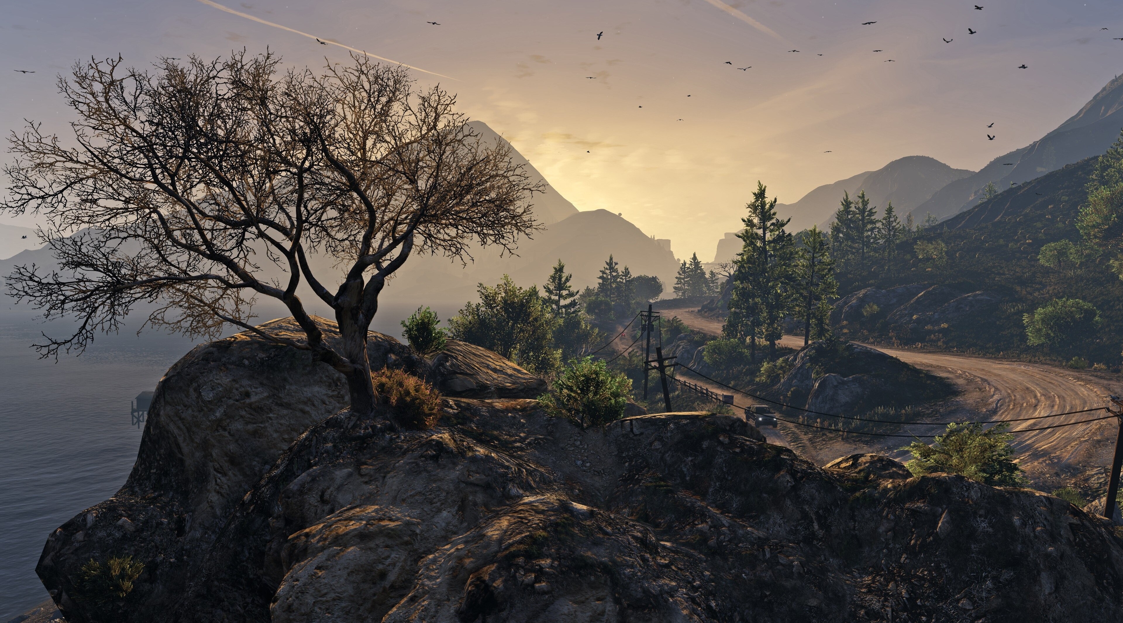 GTA 5 4K landscape with mountains and a road HD Wallpaper