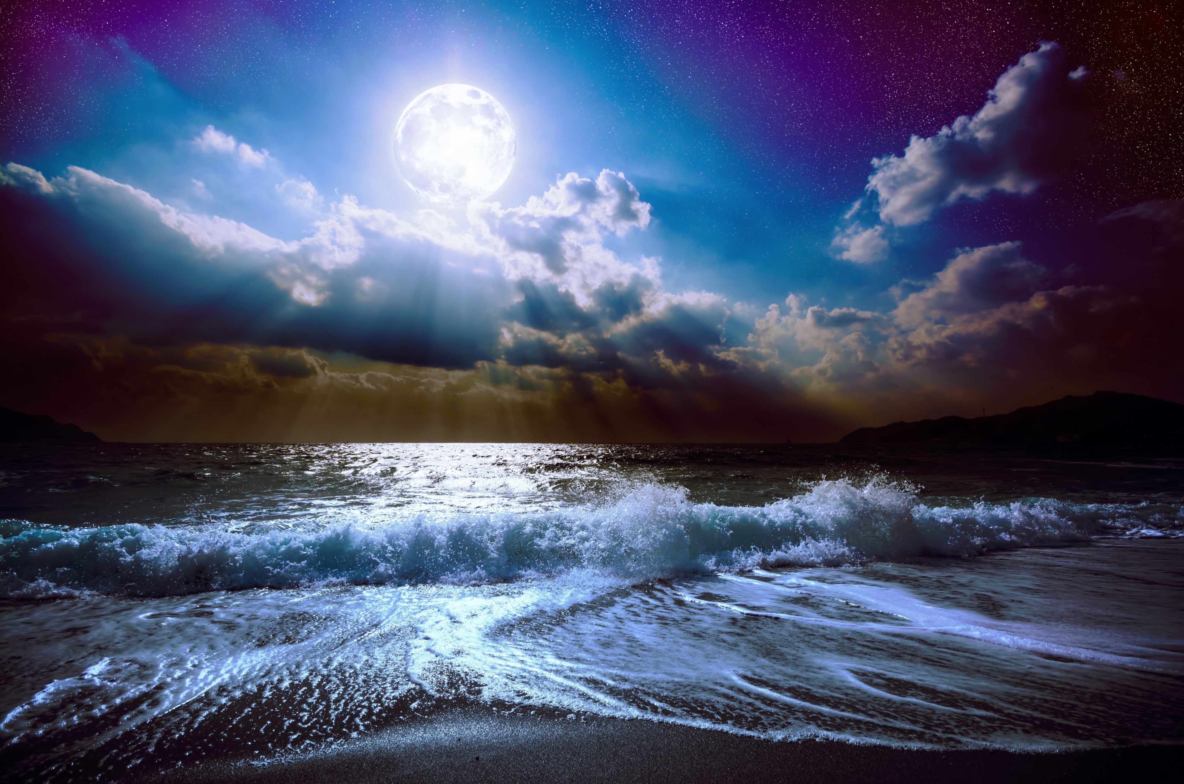 Moonlit Sea Waves 4K HD Wallpaper