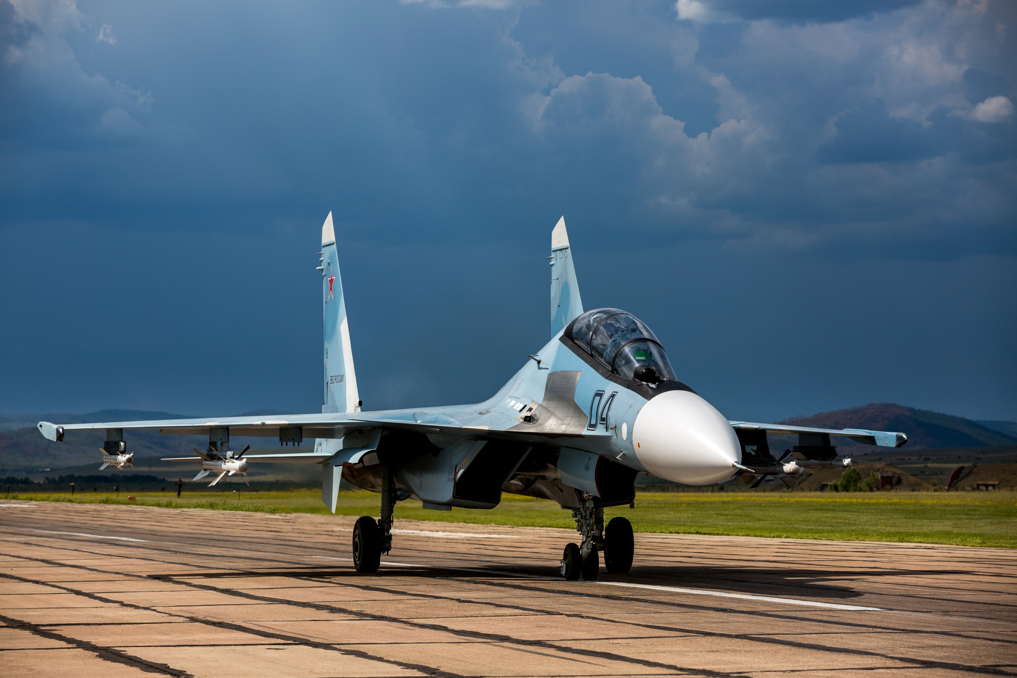 Sukhoi Su-30 fighter jet on runway HD Wallpaper