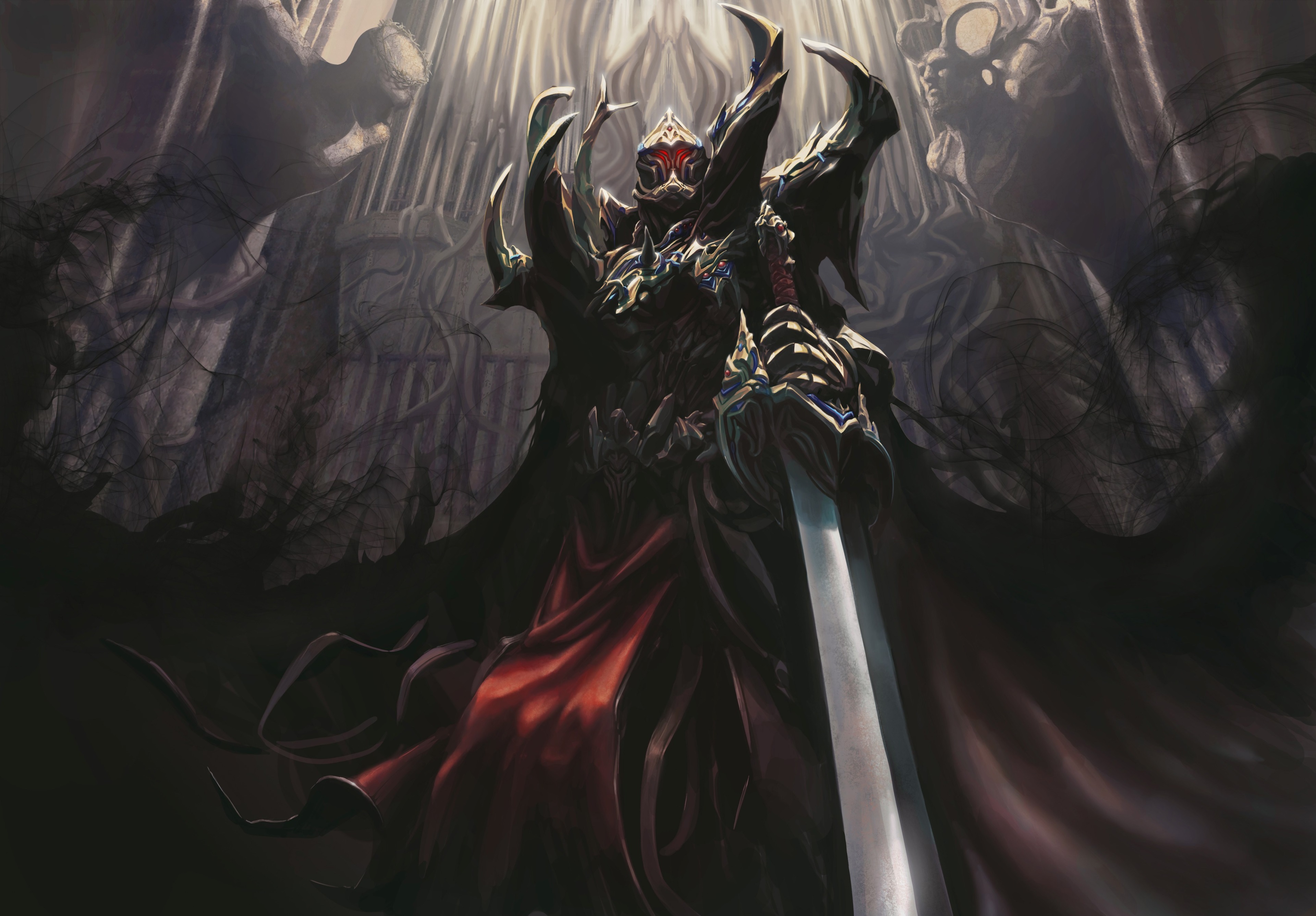 Warrior with sword and red cape HD Wallpaper