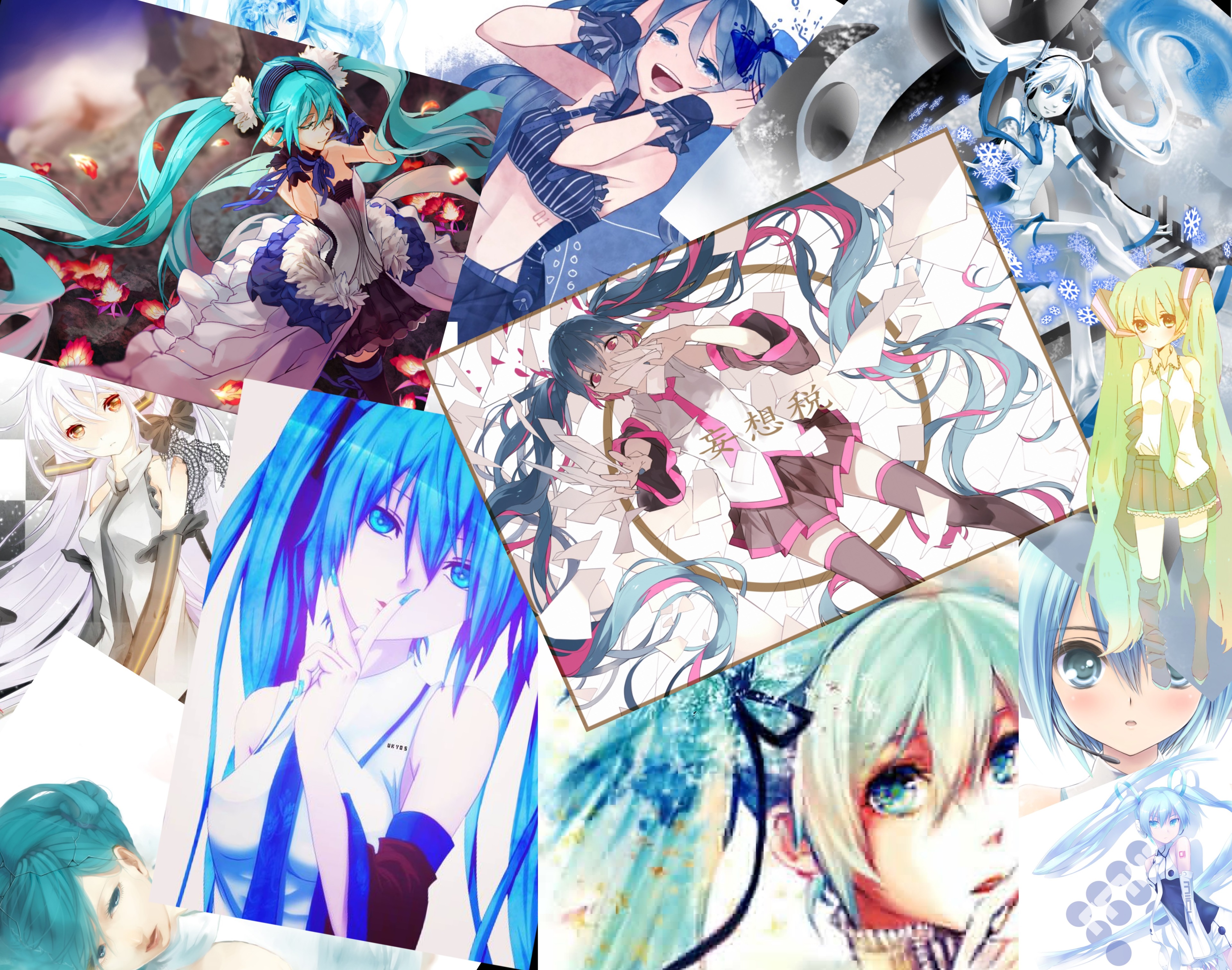Hatsune Miku and friends collage 4K HD Wallpaper