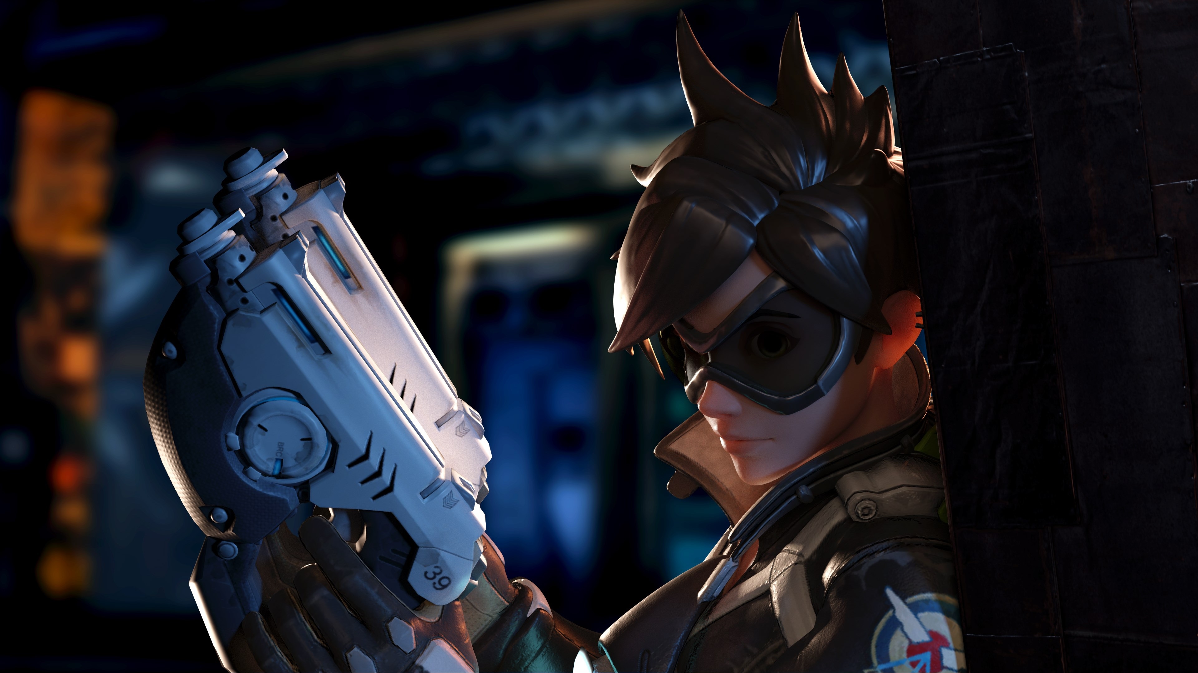 Tracer from Overwatch holding her Pulse Pistols HD Wallpaper