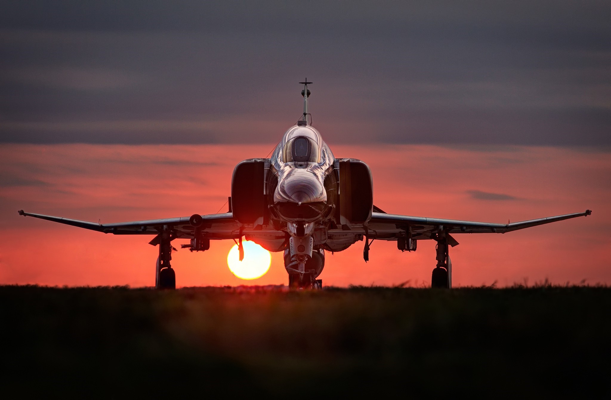 F-4 Phantom II Military Jet at Sunset HD Wallpaper