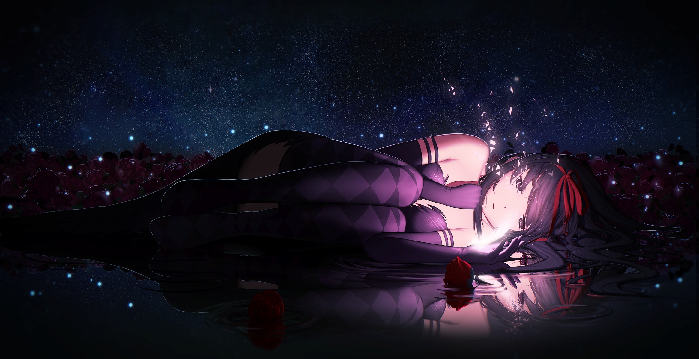 Homura Akemi from Madoka Magica lying down HD Wallpaper