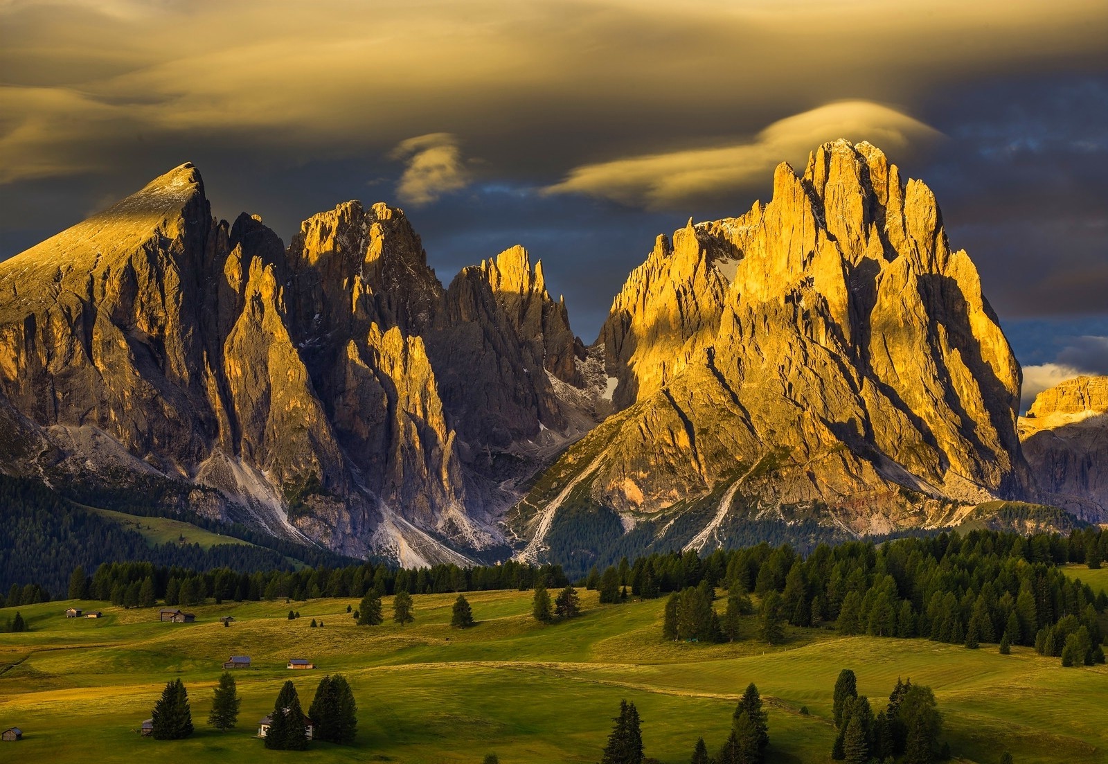Sunrise Over Tyrol Alps with Mountain Cliffs and Green Forest HD Wallpaper