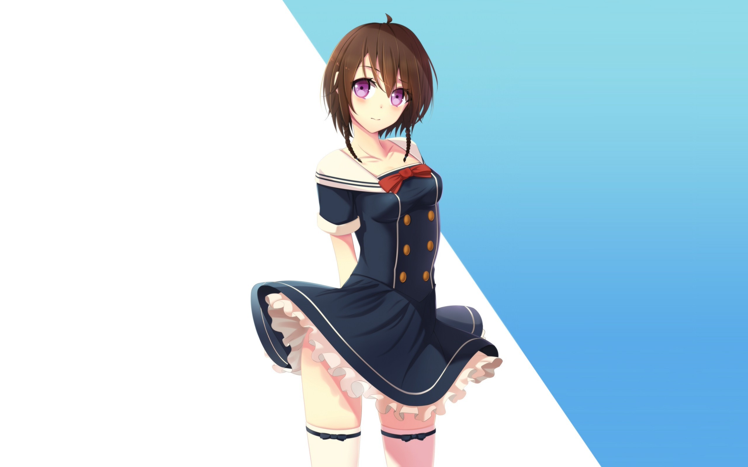 Anime girl with brown hair and purple eyes HD Wallpaper