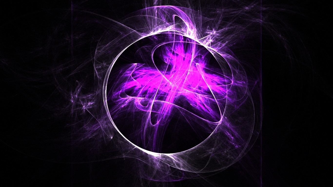 Abstract purple fractal energy circle on black background HD Wallpaper