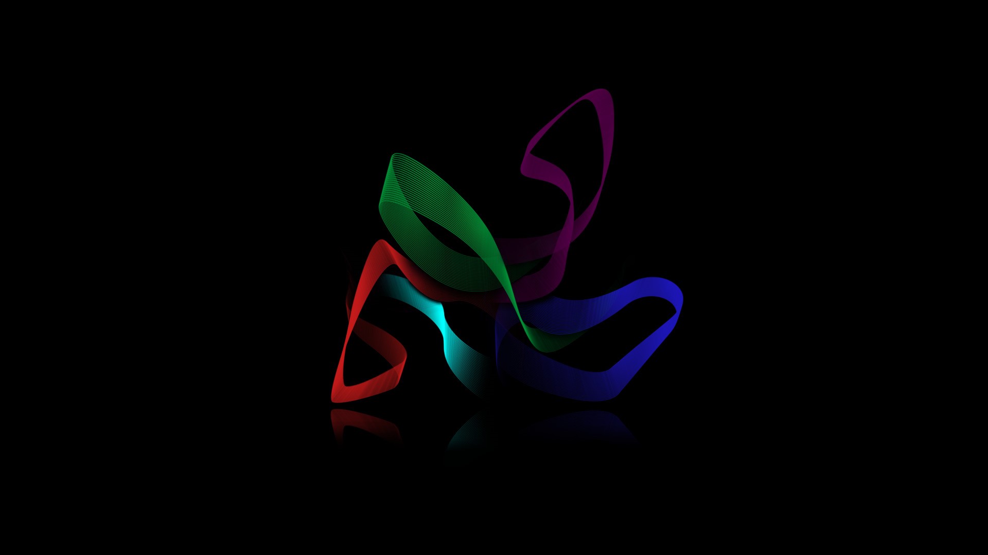 Abstract digital art with colorful ribbons on black background HD Wallpaper