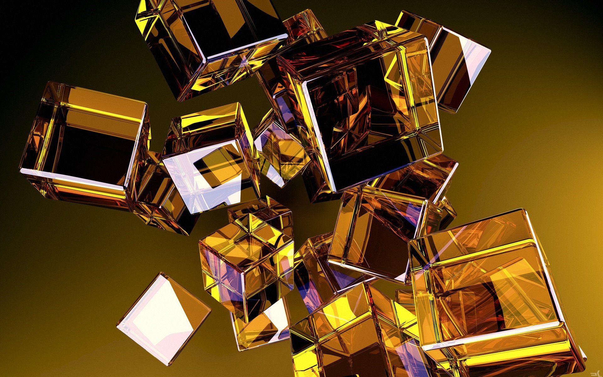 Golden Transparent Cubes in Abstract Geometry HD Wallpaper