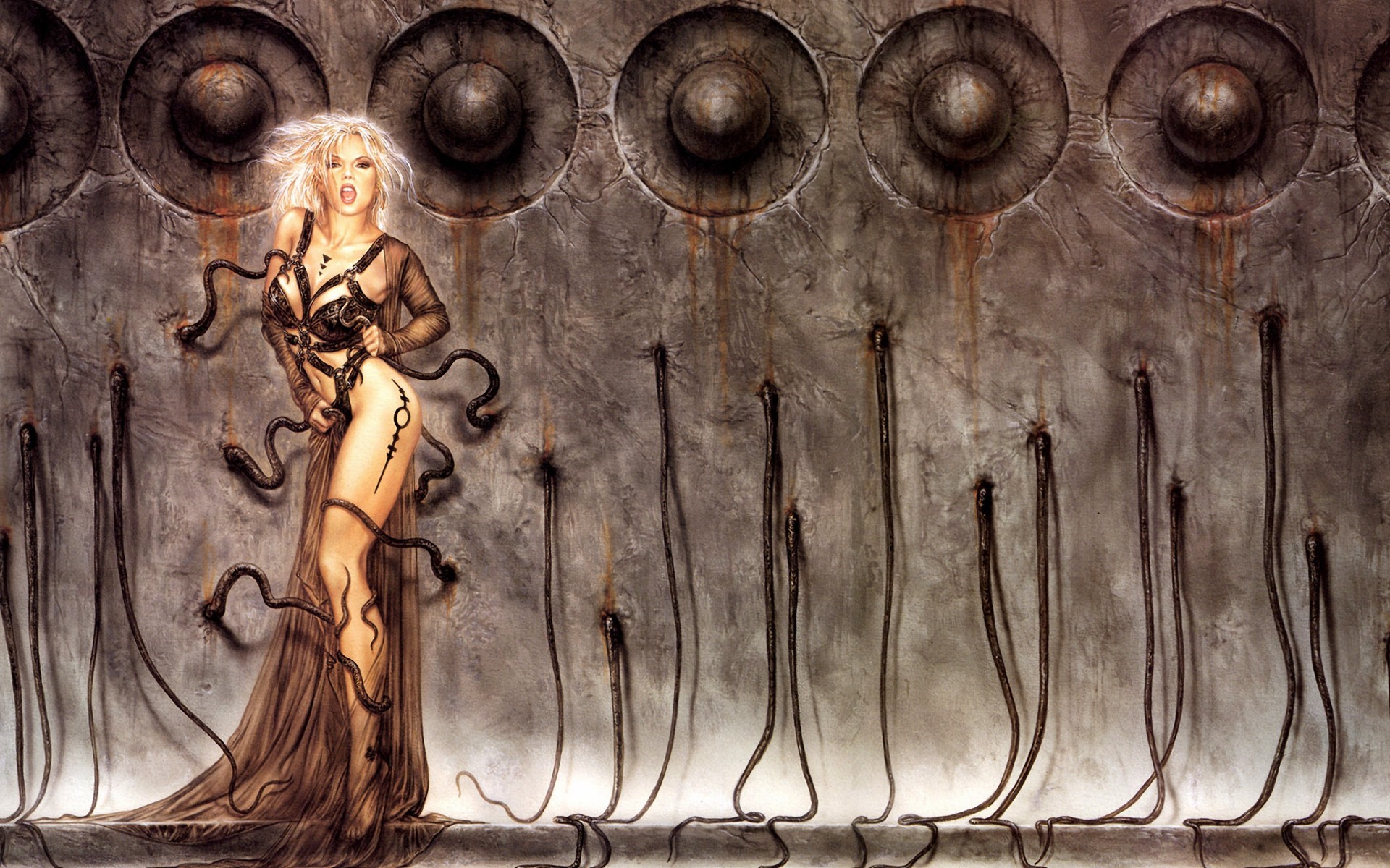Luis Royo fantasy art woman with snakes HD Wallpaper