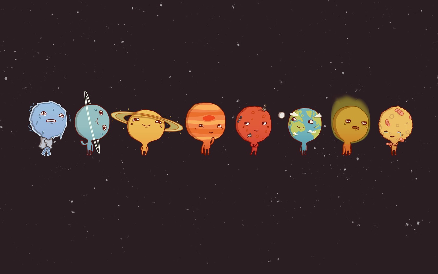 Cartoon planets in space with faces HD Wallpaper
