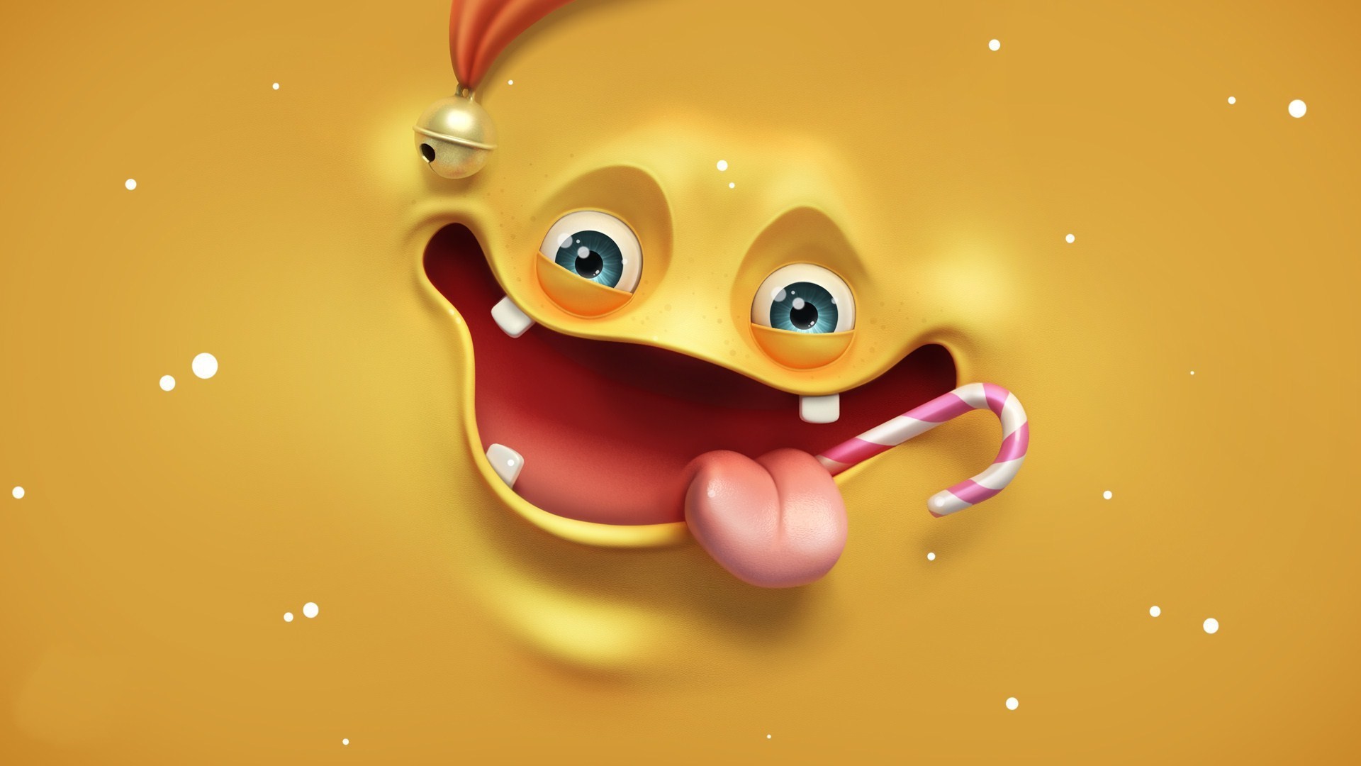 Funny yellow monster with candy cane HD Wallpaper