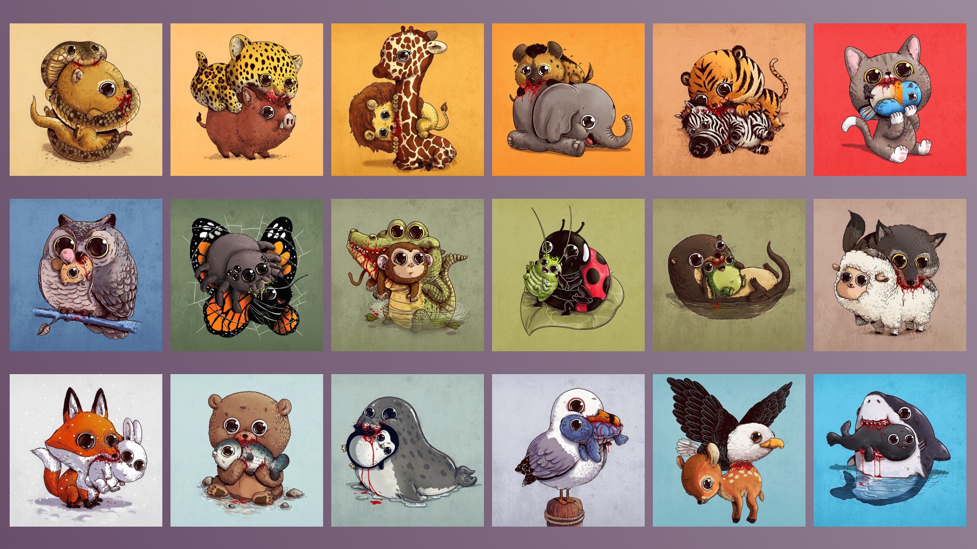 Cute cartoon animals eating other animals HD Wallpaper
