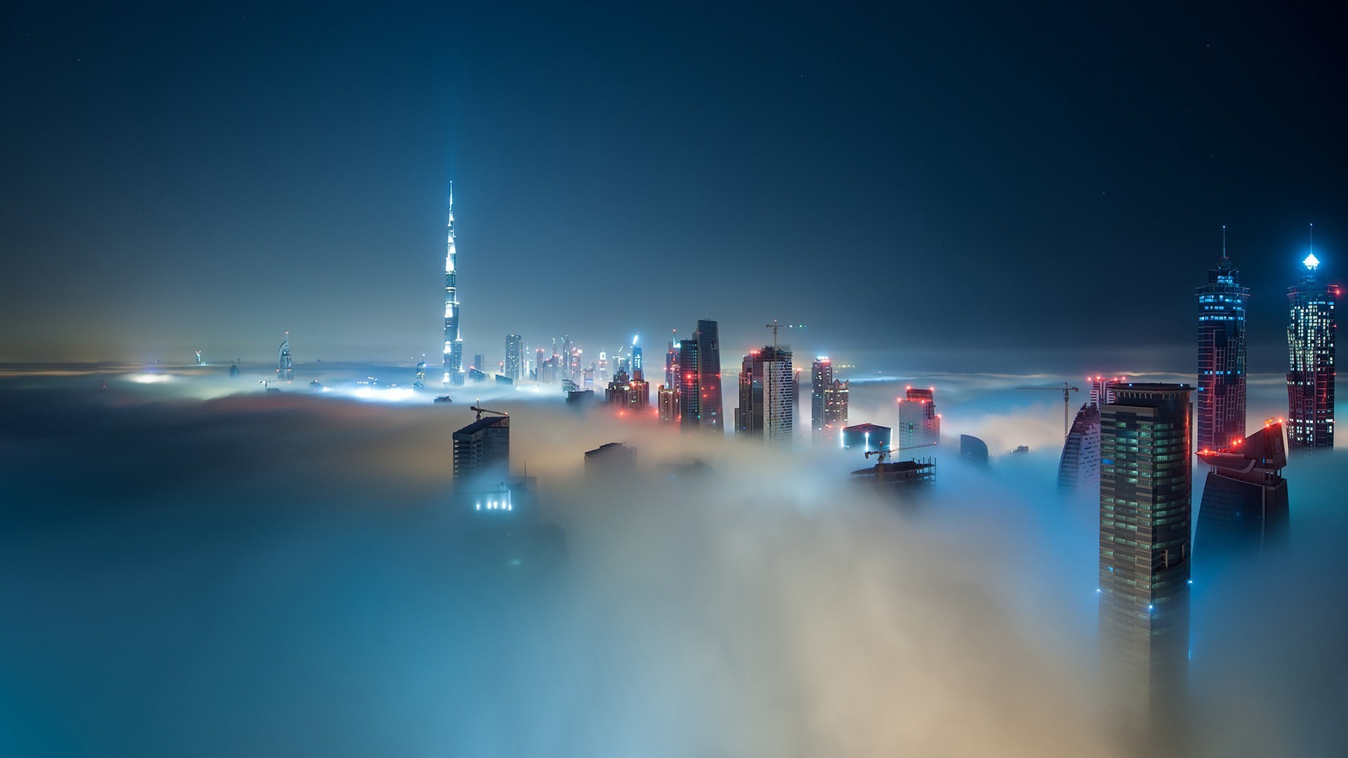 Dubai cityscape with Burj Khalifa in mist HD Wallpaper