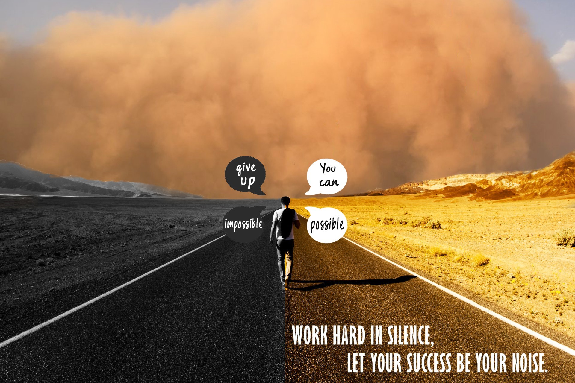Man walking on road with motivational quotes HD Wallpaper
