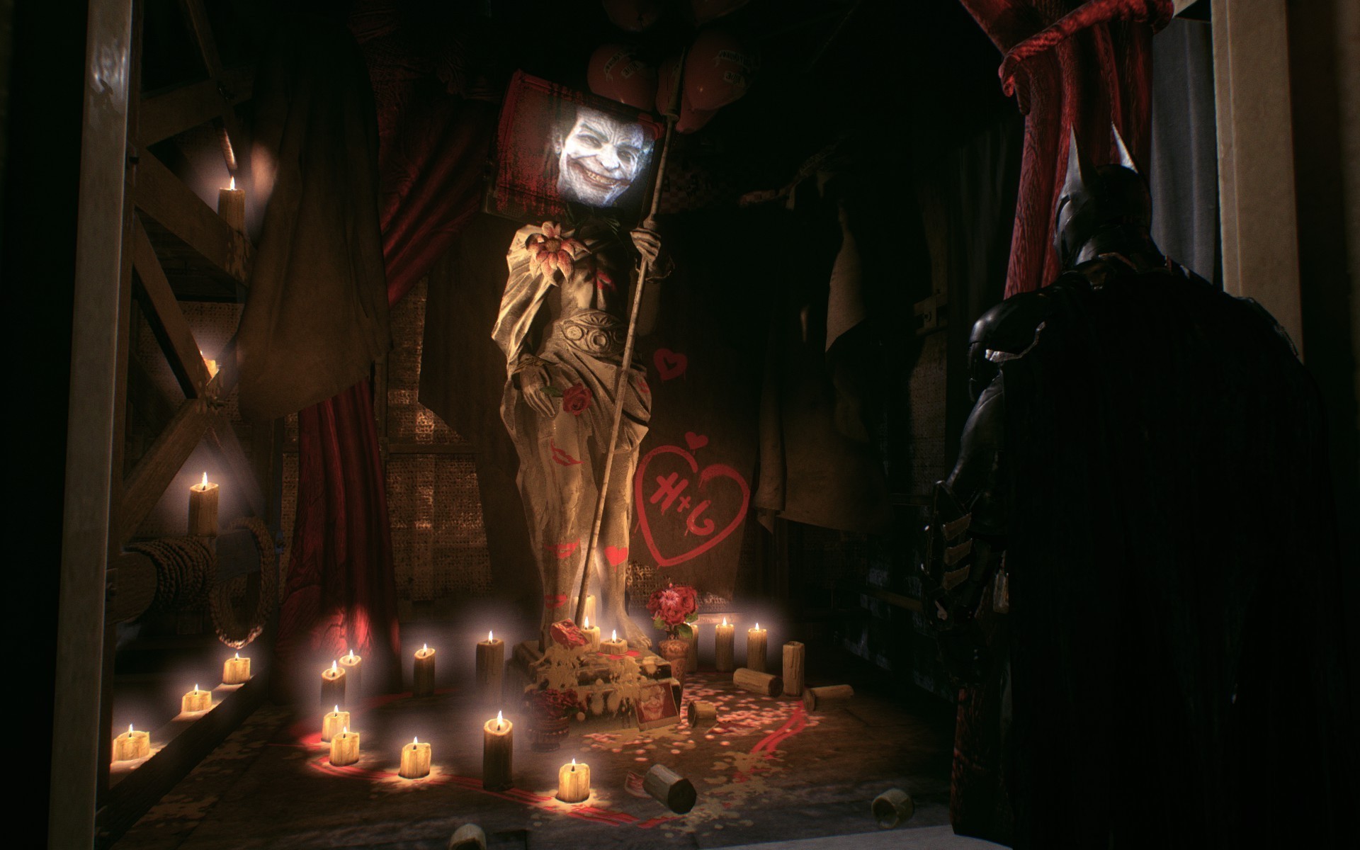 Batman from Batman: Arkham Knight with Joker statue HD Wallpaper