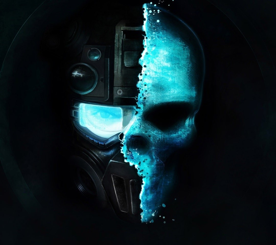 Half mechanical, half skull in blue light HD Wallpaper