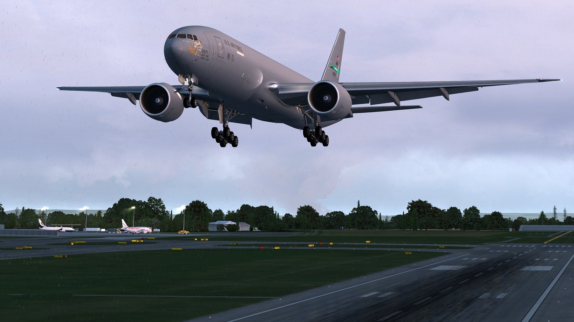 US Air Force Boeing 777 taking off from airport HD Wallpaper
