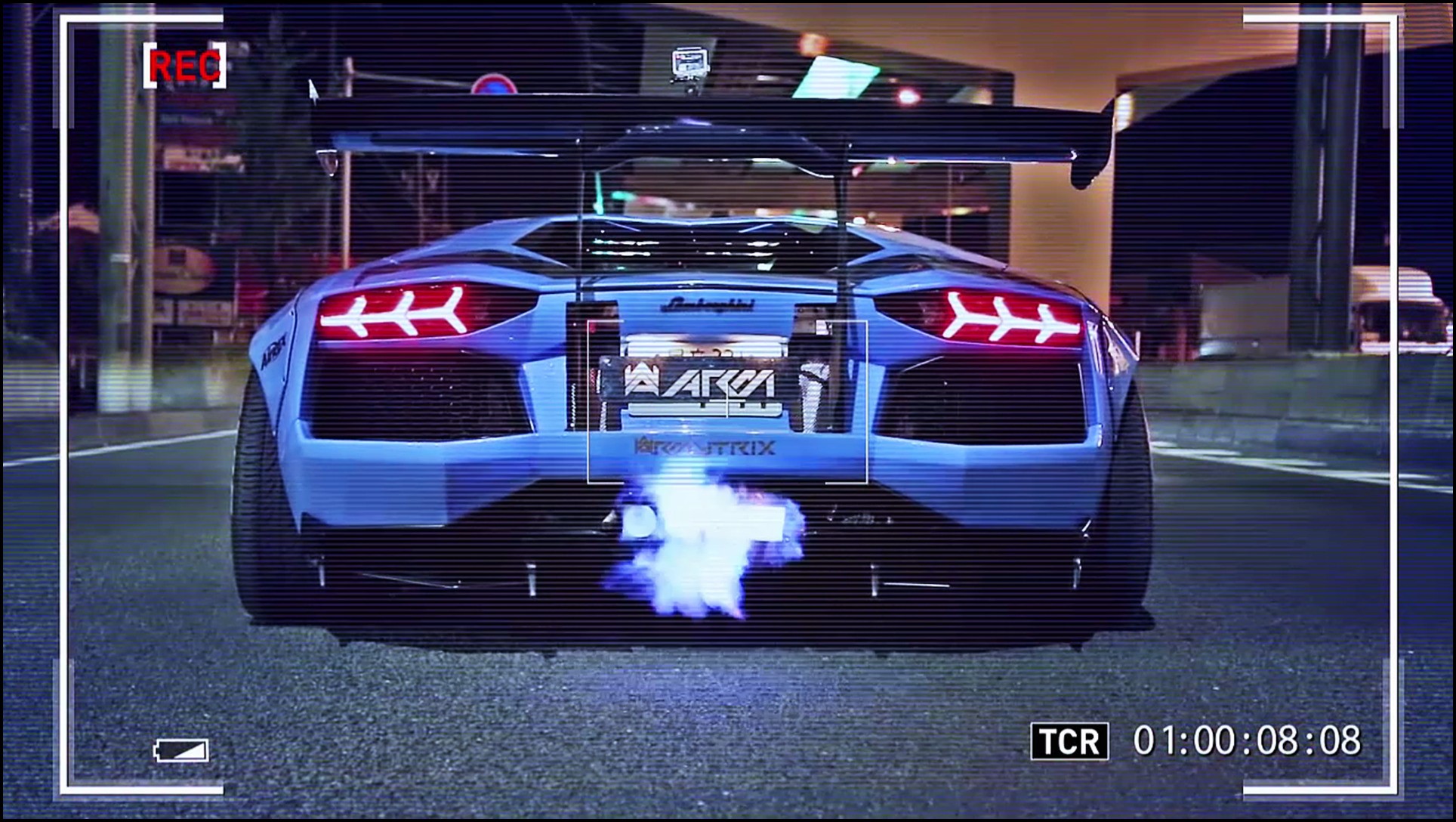 Blue Lamborghini Aventador with Liberty Walk body kit and flames HD Wallpaper