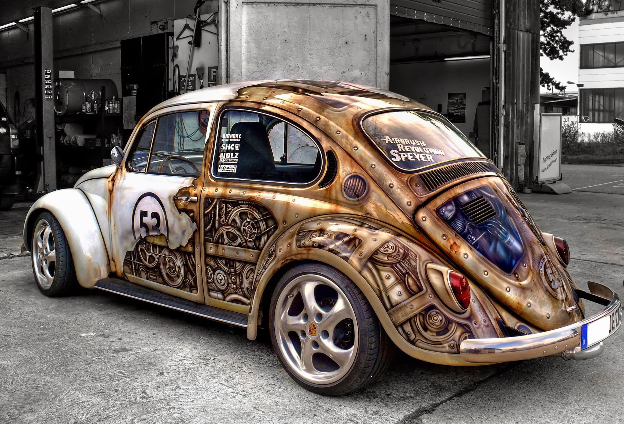 Steampunk Volkswagen Beetle with Gears HD Wallpaper