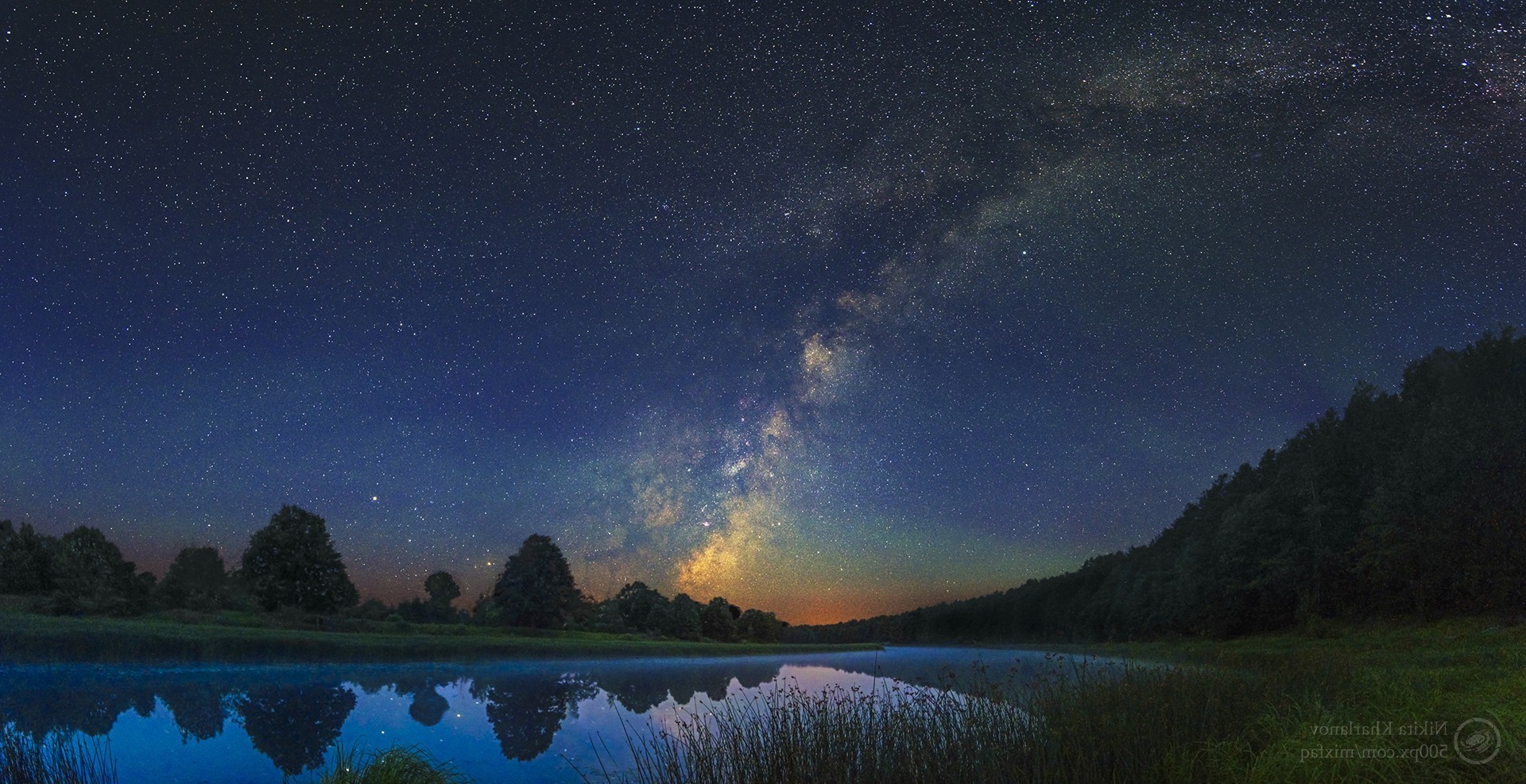 Milky Way Galaxy Over Calm Lake at Night HD Wallpaper
