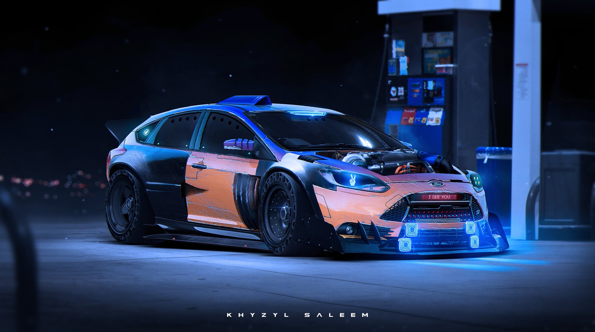 Ford Focus RS by Khyzyl Saleem at gas station HD Wallpaper