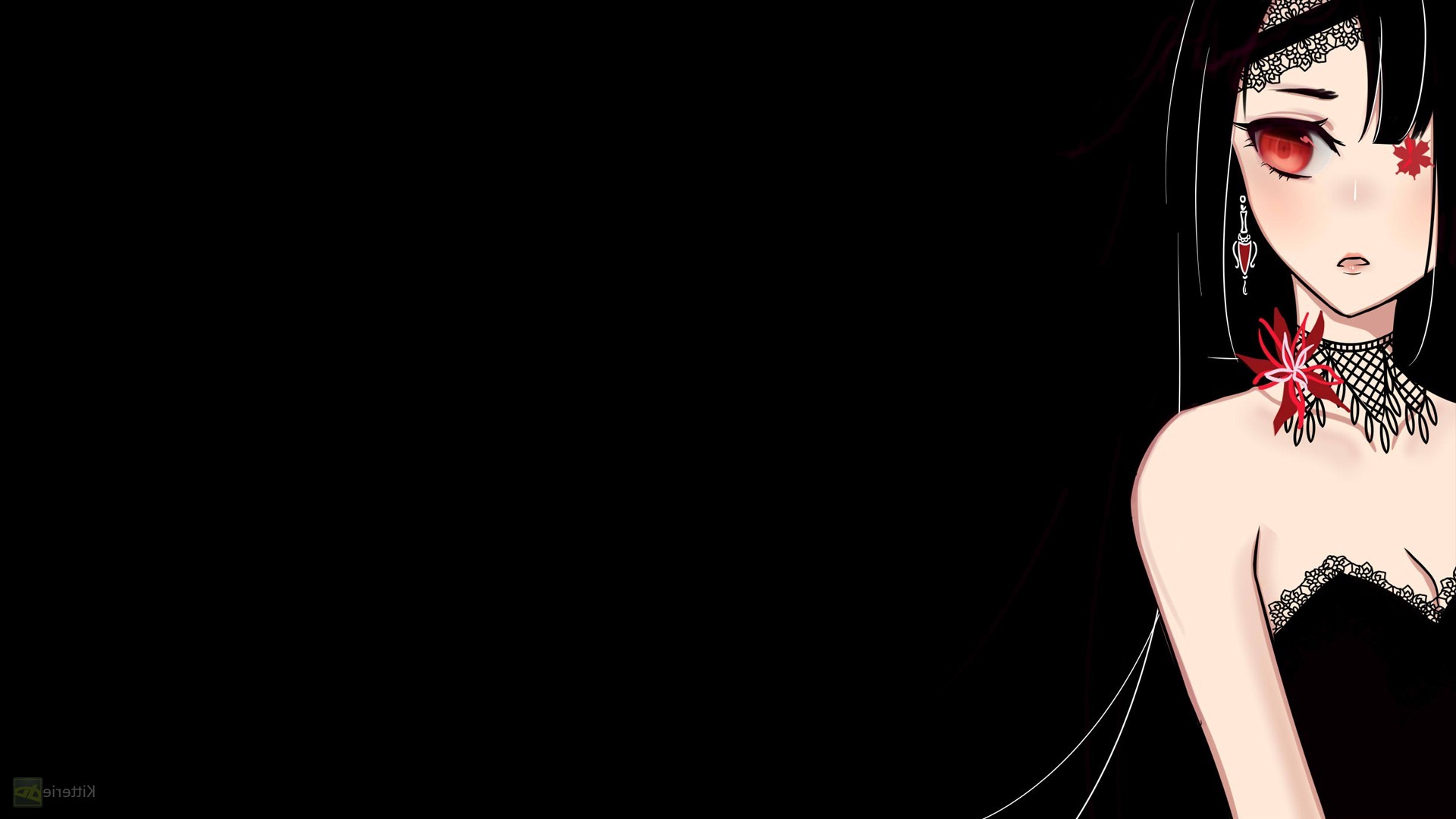 Anime girl with black hair and red eyes HD Wallpaper